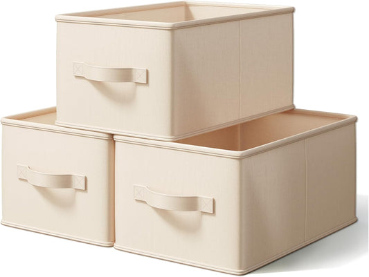 Storage Bins, Fabric Satin Storage Baskets for Shelves, 16.25" L*12" W*10" H Collapsible Storage Bins with Handles for clothes, Closet Baskets and Bins with Handles, Blush Pink, 3-Pack