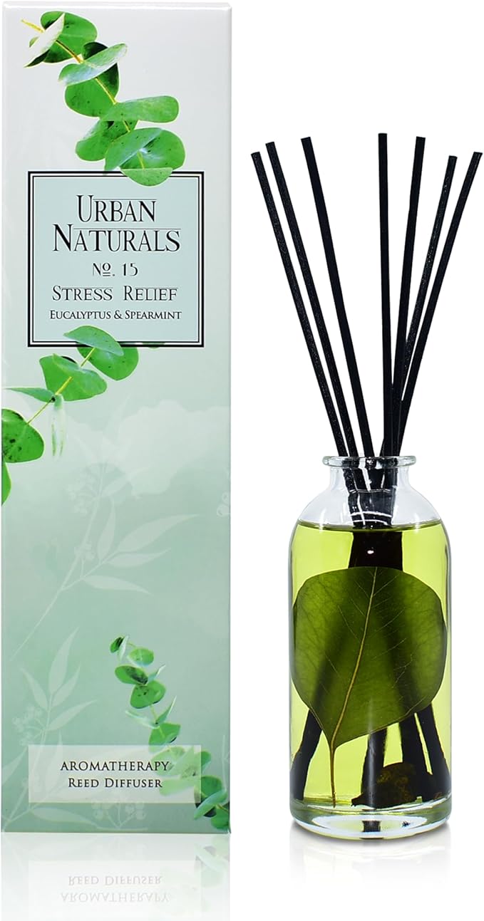Urban Naturals Eucalyptus Spearmint Stress Relief Aromatherapy Diffuser Gift Set | Fragrance Your Space | Fresh Scented Room Freshener + Home Decor | Home Gift Idea. Vegan.