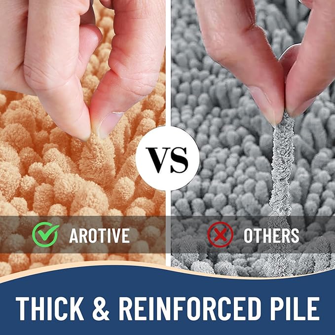 Arotive Luxury Chenille Bathroom Rug Mat, Extra Soft Thick Absorbent Shaggy Bath Rugs, Non-Slip Machine Wash Dry, Plush Bath Mats for Bathroom, Shower and Tub, 47x24, Peach