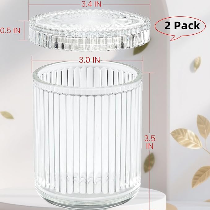 2 Pack Glass Qtip Holder Dispenser Set - Bathroom Organizer for Cotton Swabs, Balls, Pads, Floss Picks - Clear Apothecary Jars for Vanity, Makeup Storage, Bathroom Accessories Decor (Clear)