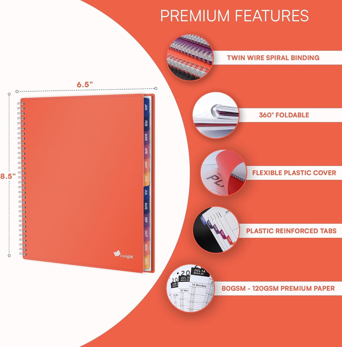 Ensight 2026 Appointment Book and Planner 6.5" x 8.5" Large Hourly Weekly Daily Schedule Book with Tabs, 30 Minute Time Slots, Peach Calendar Organizer Jan 2026–Dec 2026 Appointment Planner - Peach