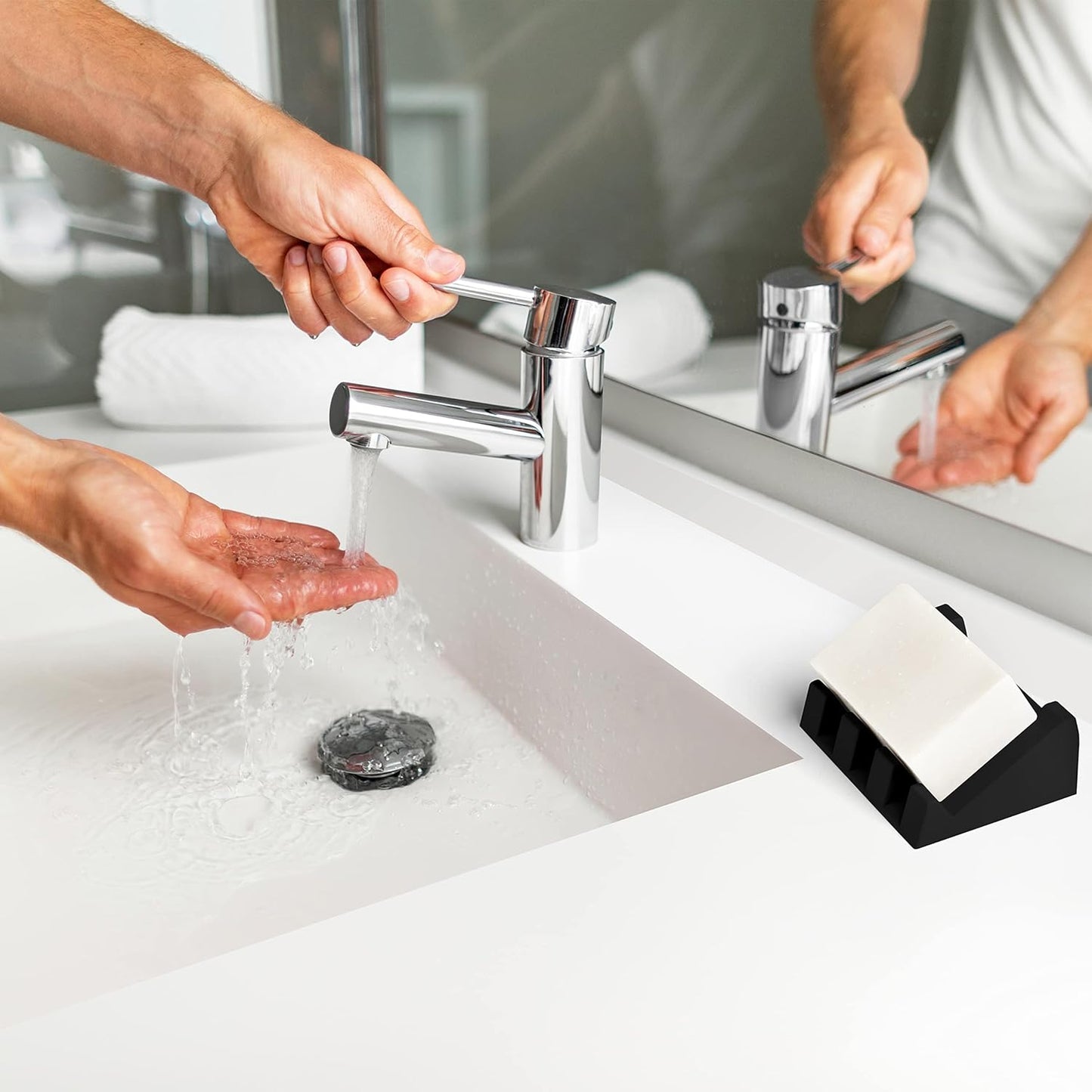 Silicone Soap Dish (USA Patented) Self Draining Bar Soap Holder for Shower Bathroom Sink, Drying Soap Dish Tray Sponge Holder Easy Cleaning Soap Saver Travel Accessories (Black, 2)