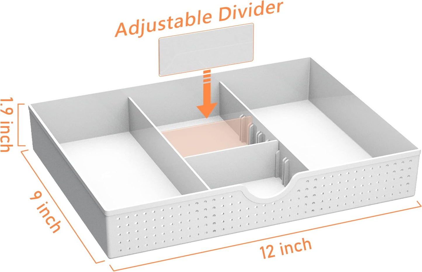 CAXXA 2PK - 3 Slot Drawer Organizer with Two Adjustable Dividers - 5 Compartments Drawer Storage Junk Drawer Organizer for Office Desk Supplies and Accessories, White