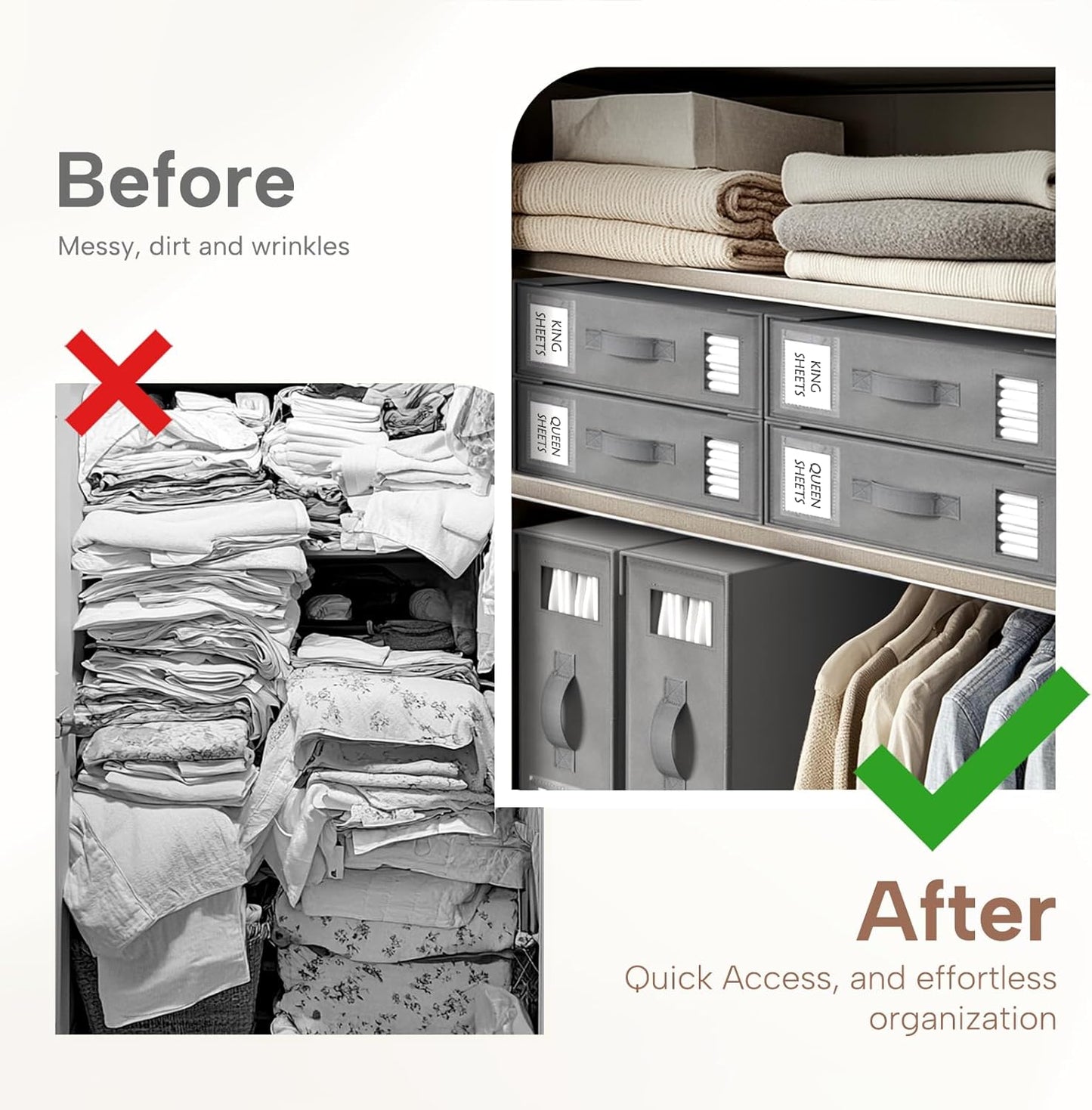 Criusia Bed Sheet Organizers and Storage, 8 Pack Foldable Linen Closet Organizer Box – Bedding Holder for Sheet Set (King/Queen Sizes), Duvet Covers, Blankets (Grey)