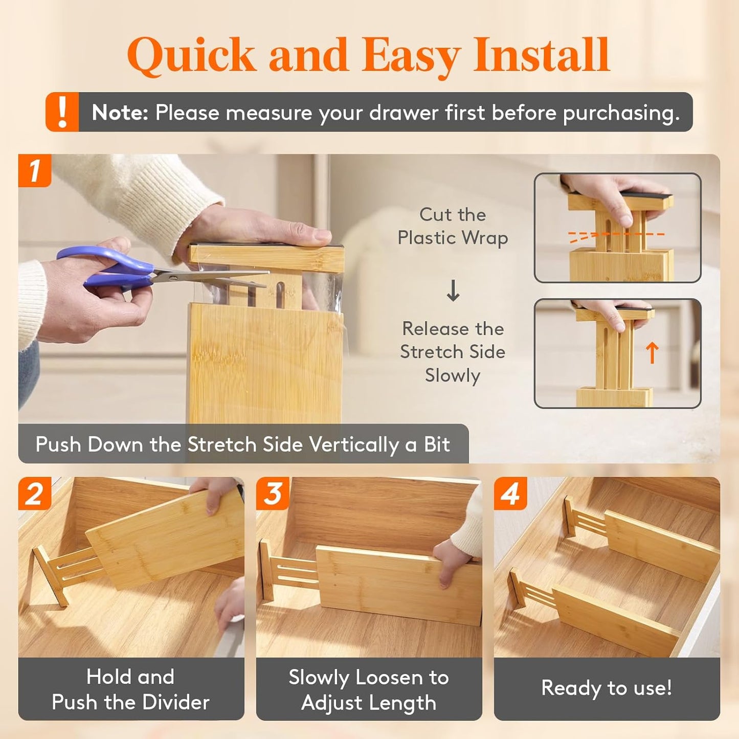 Lifewit 8 Pack 5" Deep Bamboo Drawer Dividers, 13-16.5" Expandable Drawer Organizers for Clothes, Adjustable Dresser Drawer Divider, Clothing Drawer Separators for Dresser, Bedroom, Bathroom, Kitchen