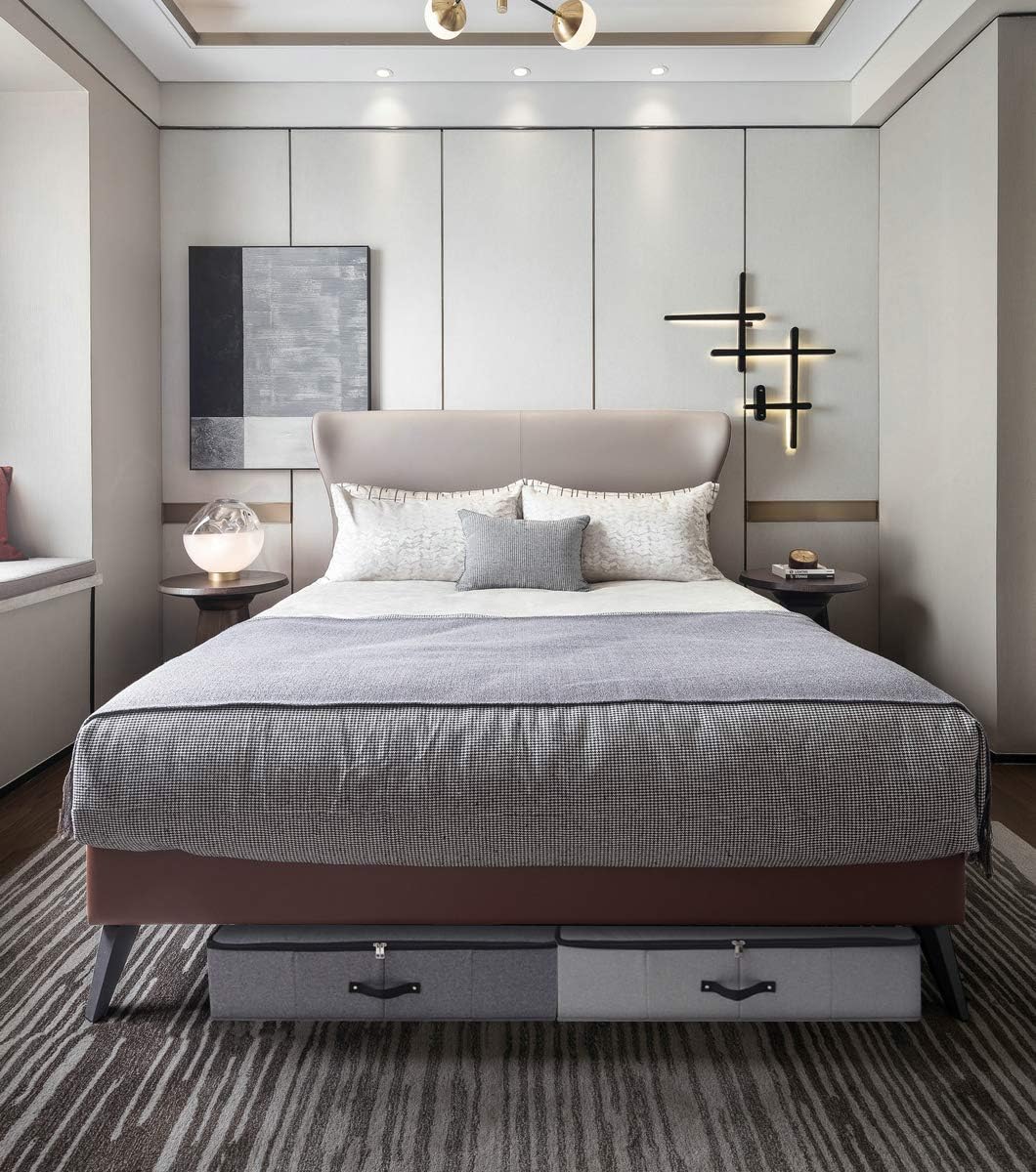 2PCS Foldable Under Bed Storage Container with Plastic Support Liner, Handles, Zipper lid, Sweater Pillow Blankets ClothesStorage Organizer for Bedroom and Closet, 29×15×7inch, Dark Grey