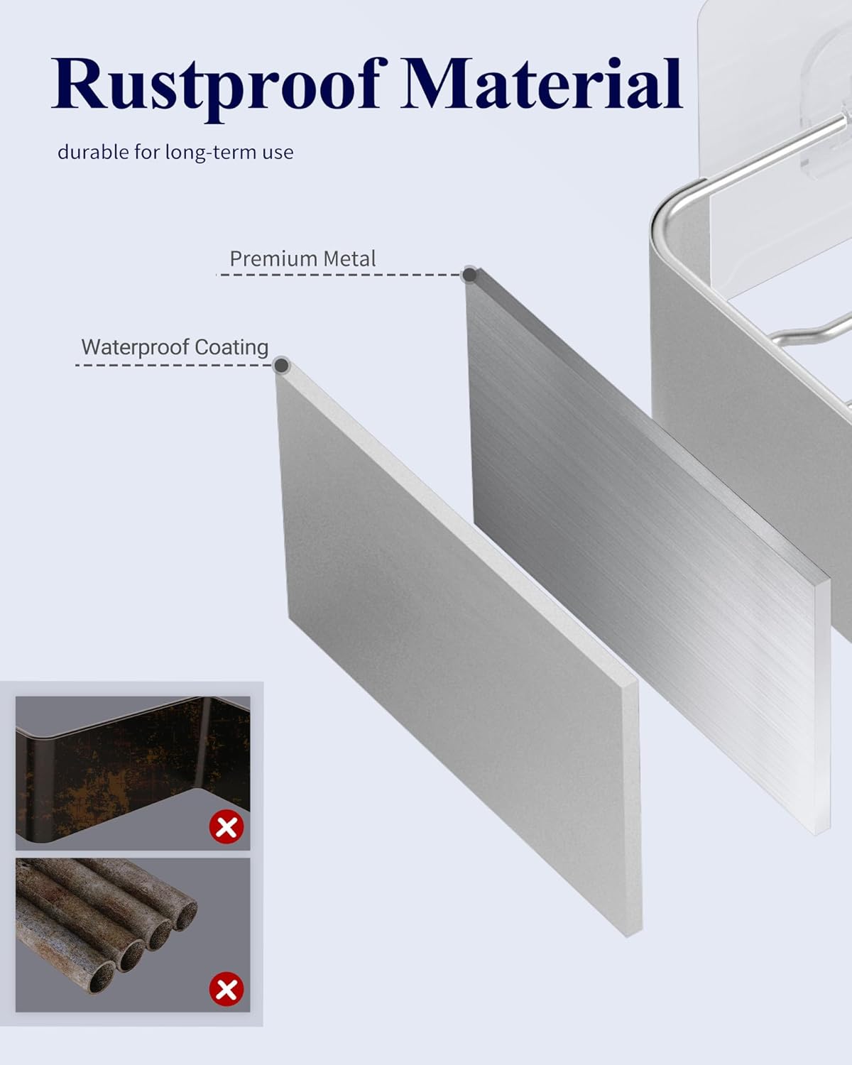 Kitsure Shower Caddy - 2 Pack Adhesive Shower Organizer, Rustproof Metal Shelves, No-Drill Bathroom Organizers and Storage, Silver Grey, Large