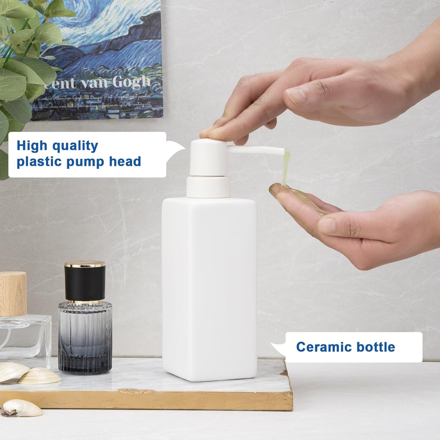 Ceramic White Soap Dispenser with Rust-Proof Plastic Pump for Bathroom 10oz Liquid Hand Soap Dispenser for Kitchen
