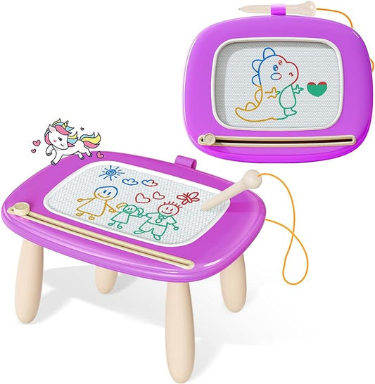 Kikidex Toddler Magnetic Drawing Board, Age 1-3, Purple, Toddler Girl Toys, Doodle Board Pad, Learning & Educational Toys for 1-3 Year Olds, Includes Board, Pen, 4 Table Legs