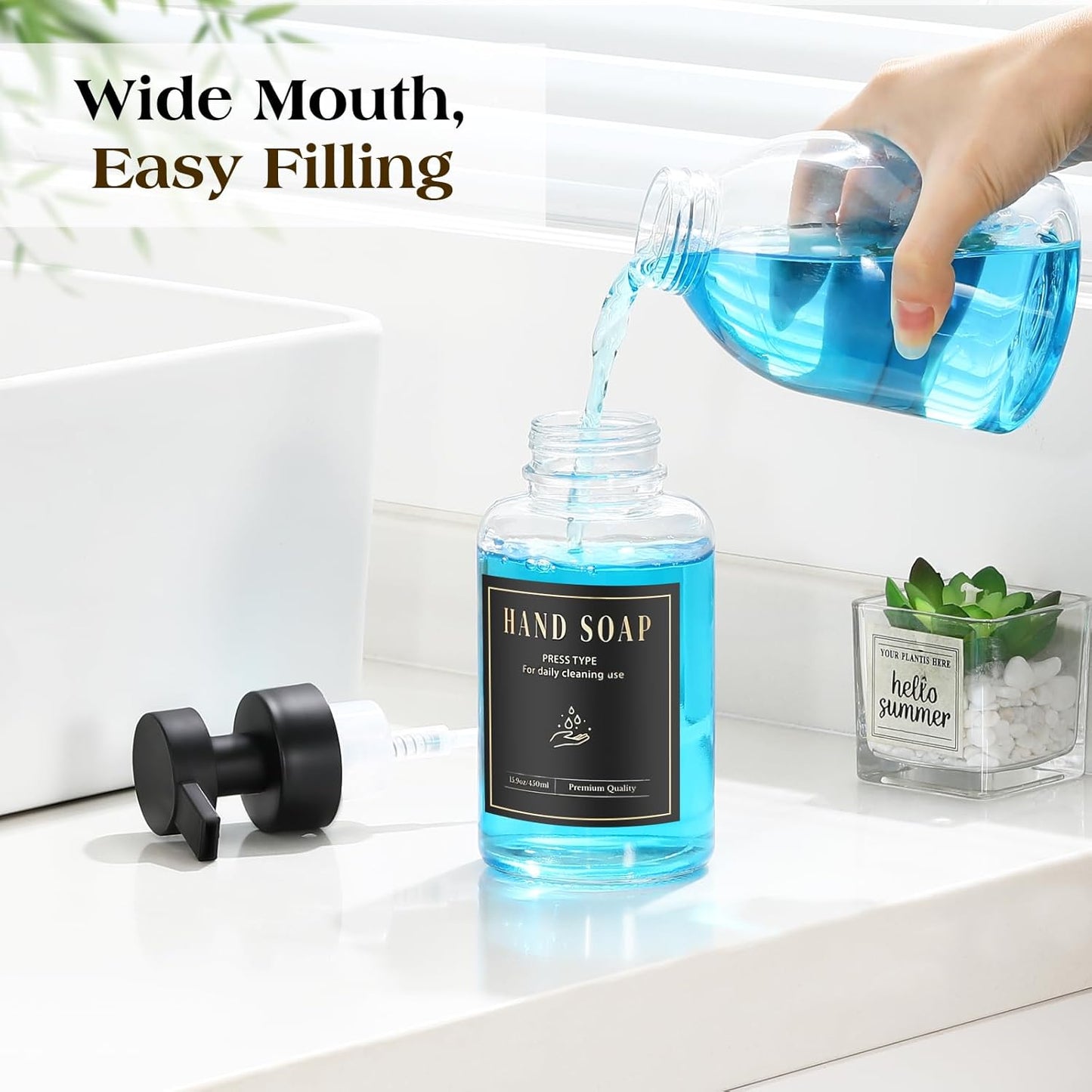 Luxspire Foaming Soap Dispenser, Glass Foam Pump Soap Dispenser, Non-Slip Hand Soap Dispenser with 5 Waterproof Labels, 15 Oz Refillable Liquid Soap Dispenser for Bathroom & Kitchen, Clear, 1 Pack