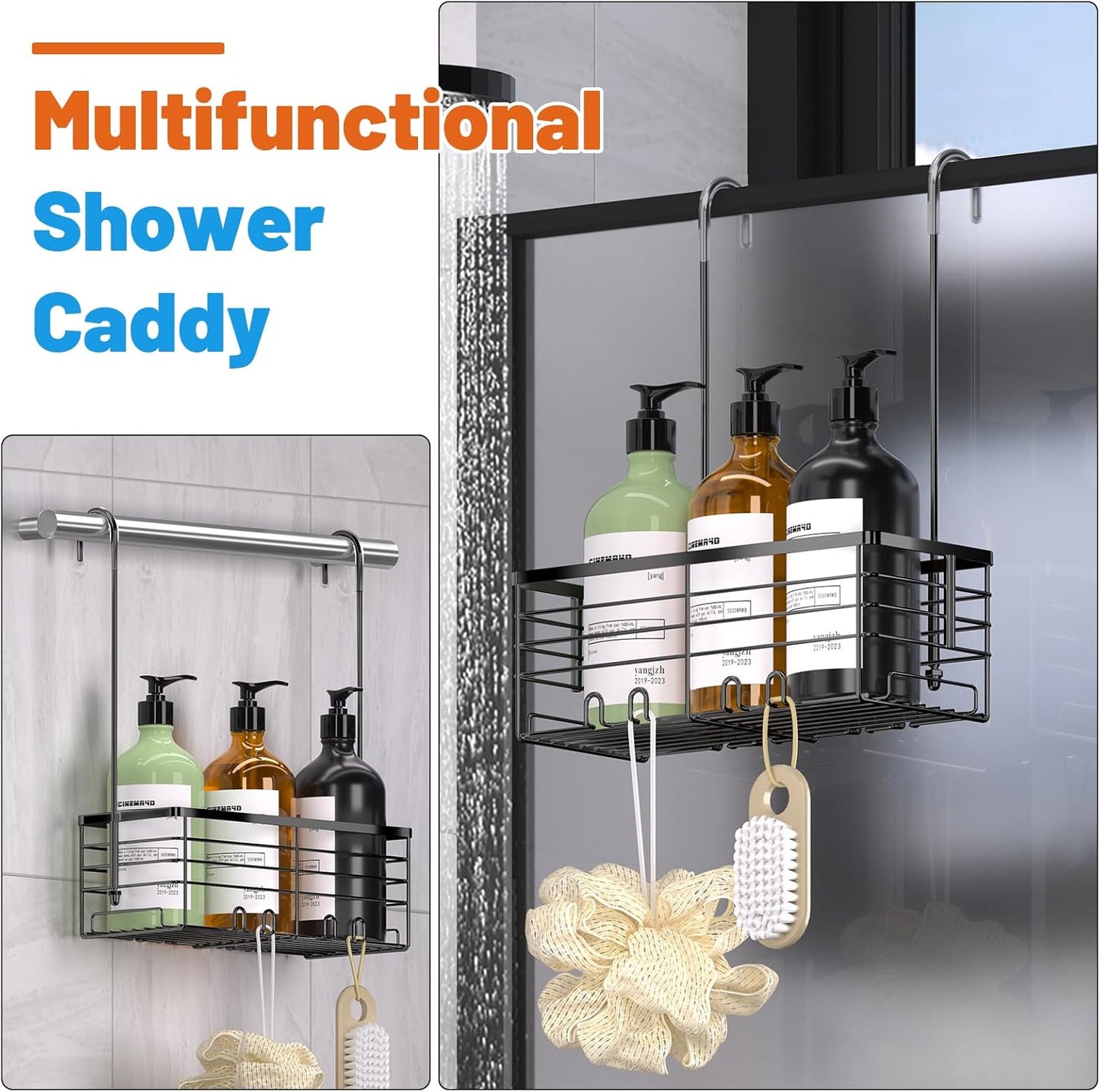 YUOROS Hanging Shower Caddy, Over the Door Shower Organizer Rack 304 Stainless Steel Rustproof (Black)