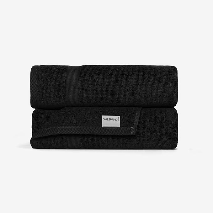 SALBAKOS 100% Turkish Cotton Bath Mat Set 2-Piece - 20x34 inch, Premium Quality Hotel & Spa Collection, Soft, Absorbent, Long Lasting, Durable Bathroom Rugs | Made in Turkey (Black, 2 Bath Mats)