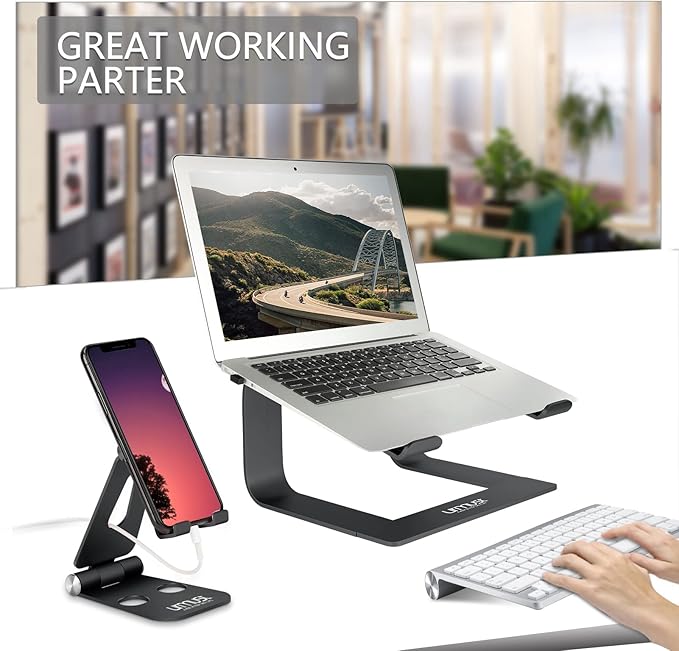 Urmust Laptop Stand for Desk - Ergonomic Computer Stand Riser Holder for MacBook Air Pro, Dell, HP, Lenovo, Samsung, Alienware Laptops 11-15.6" (Black, Up to 15.6" Laptop)