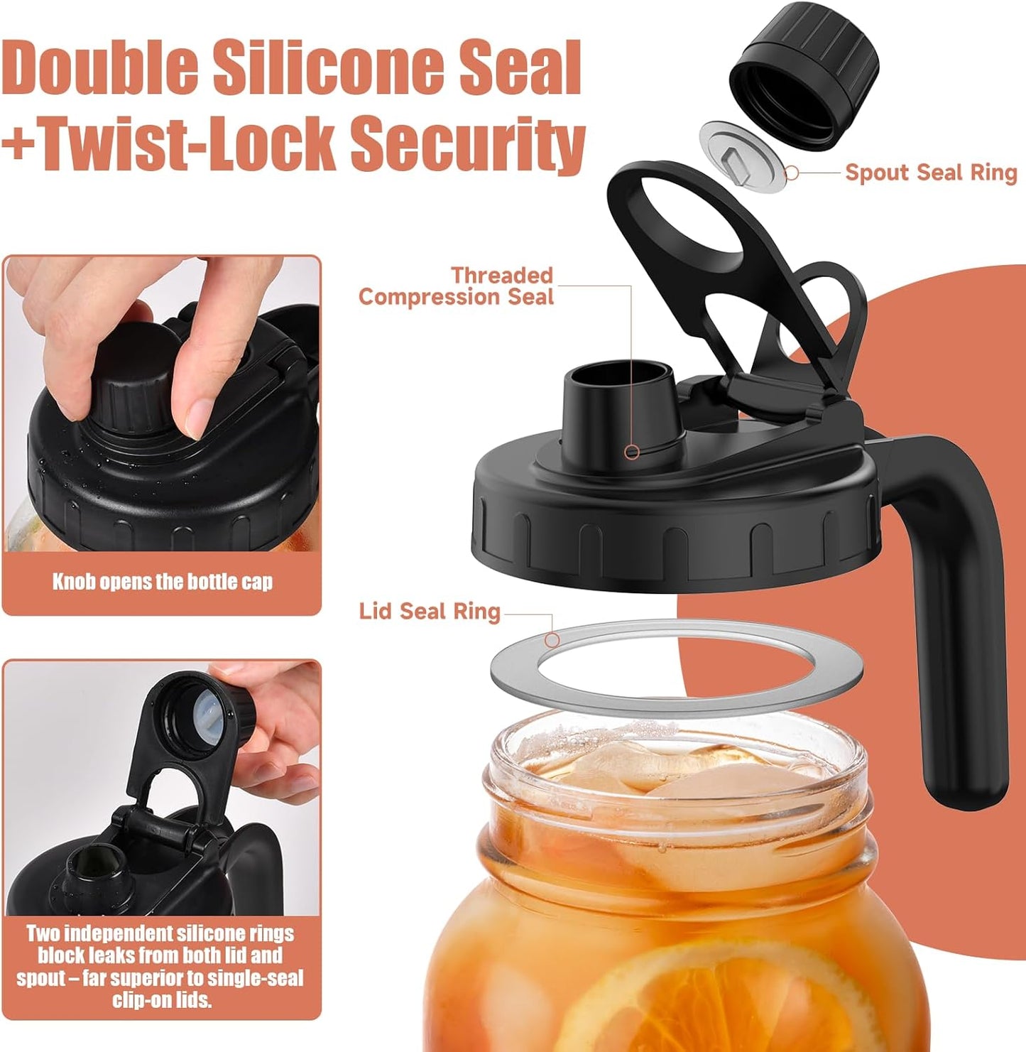 2-Pack 64oz Glass Mason Jar Pitchers with Wide Mouth & Measurement Marks – Leak-Proof Twist Lids for Cold Brew, Iced Tea, Juice, Lemonade