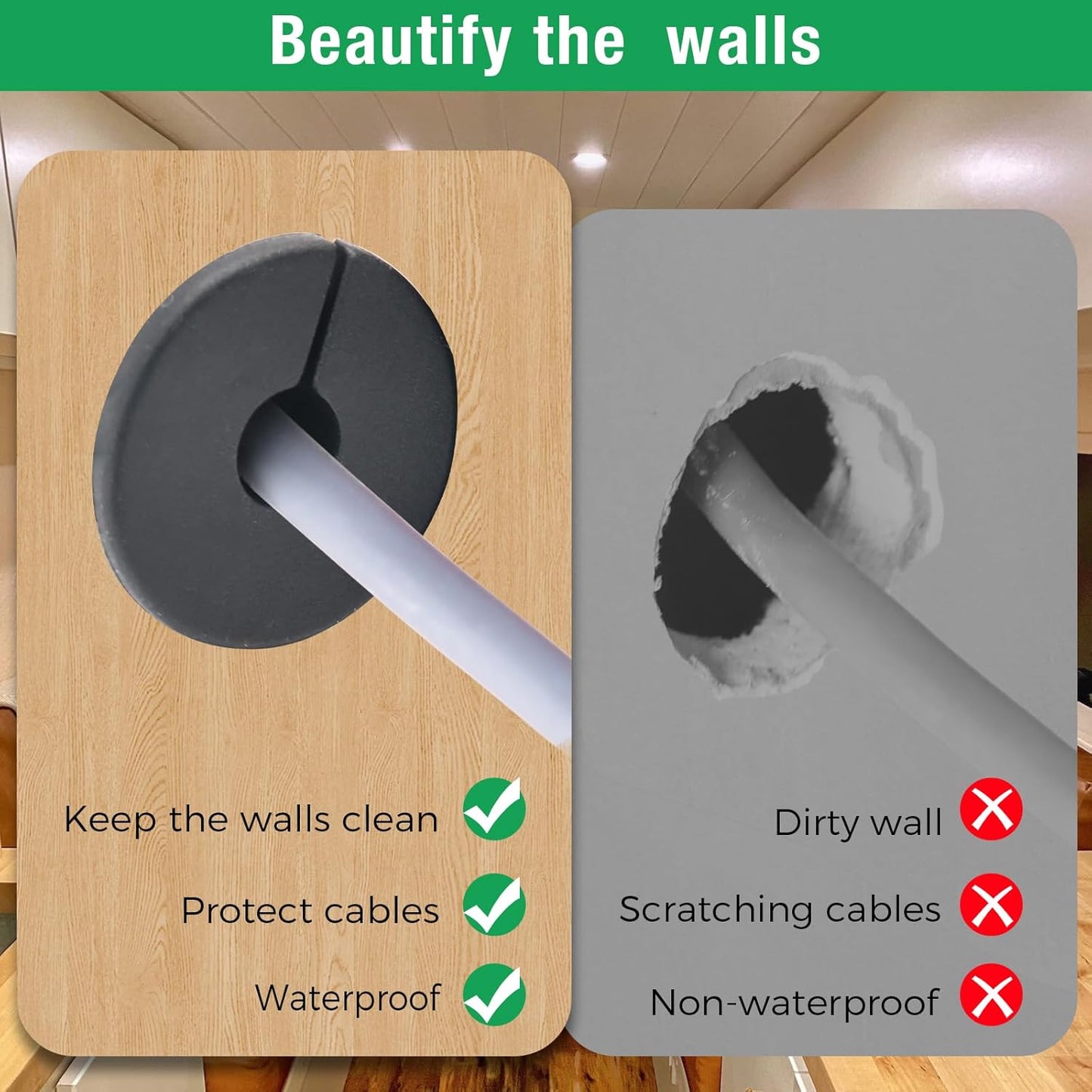 4pc Starlink Cable Grommet 3/4" Silicone Anti-Slip Wall Hole Pass Through Split Cable Bushings for TV Wire Ethernet Cord, Starlink Cable Routing Kit Accessories,38mm/1.5"Ht, Black