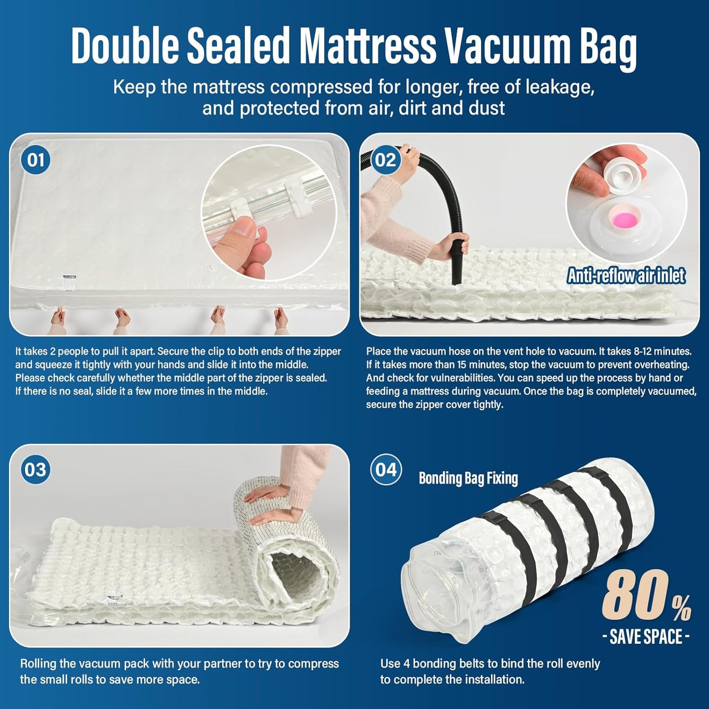 Mattress Vacuum Storage Bag - Queen/Full/Full-XL Size Compression Bag with Moving Straps, Eco-Friendly Organizer Bag & 6 Stickers + External Tag Pocket