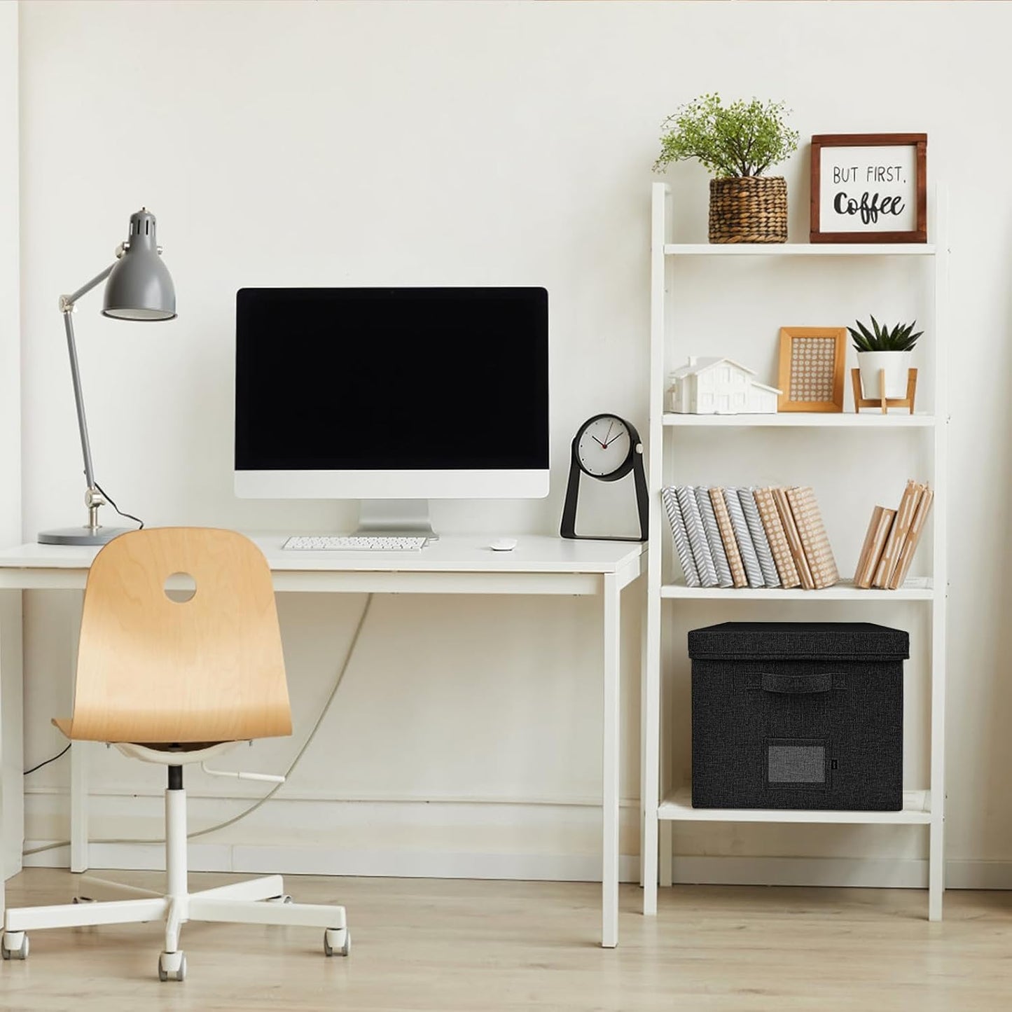 File Organizer Boxes with Lid, Linen Hanging File Storage Boxes with Handle, Collapsible Document Filling Boxes for Letter/Legal Folder, Portable File Box for Office/Decor/Home (2 Pack, Black)