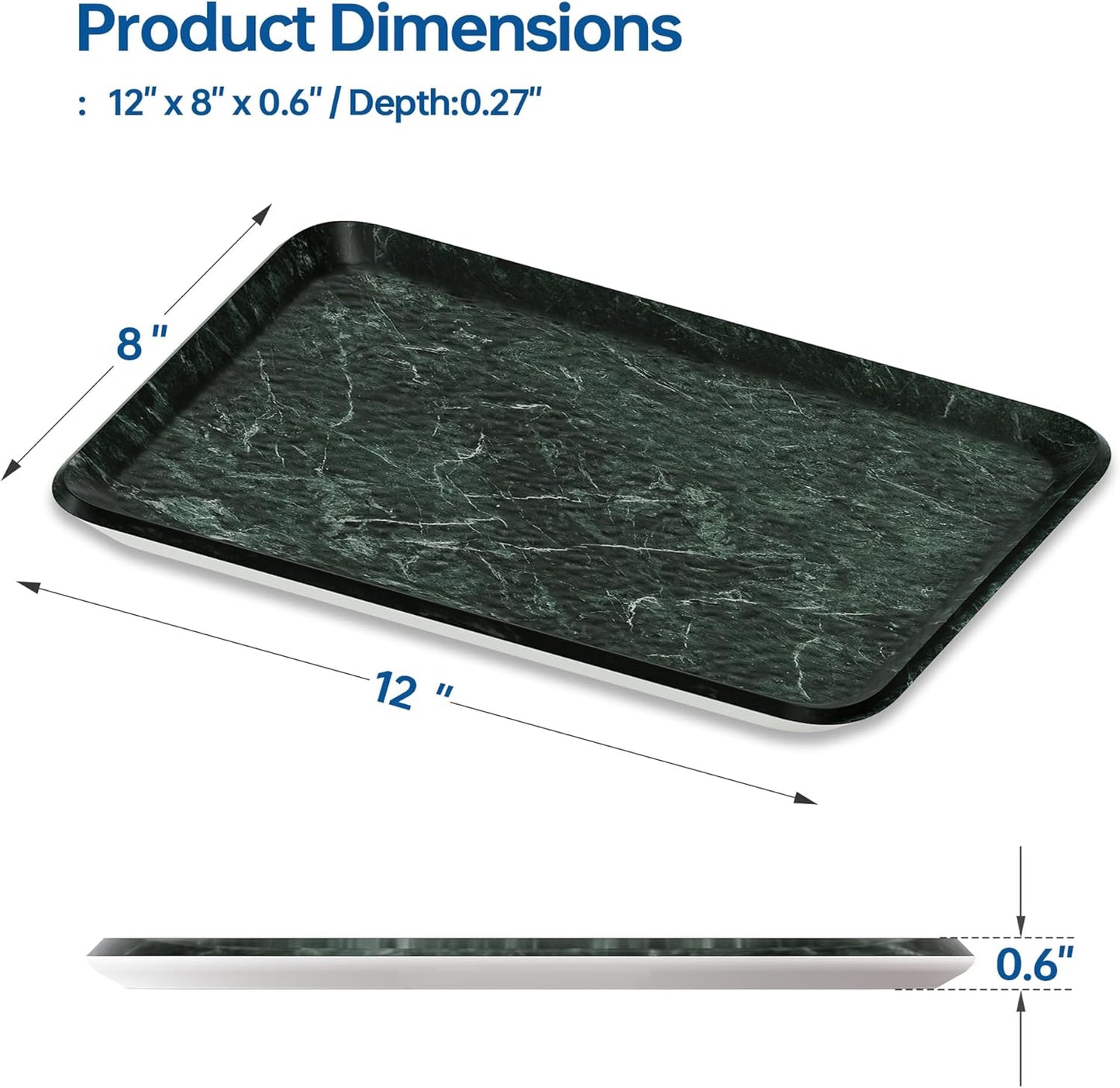 Vanity Decorative Glass Tray,12" x 8" Green Marble Pattern Perfume Tray, Bathroom Tray Countertop Organizer for Soap Towel, Jewelry, Candle