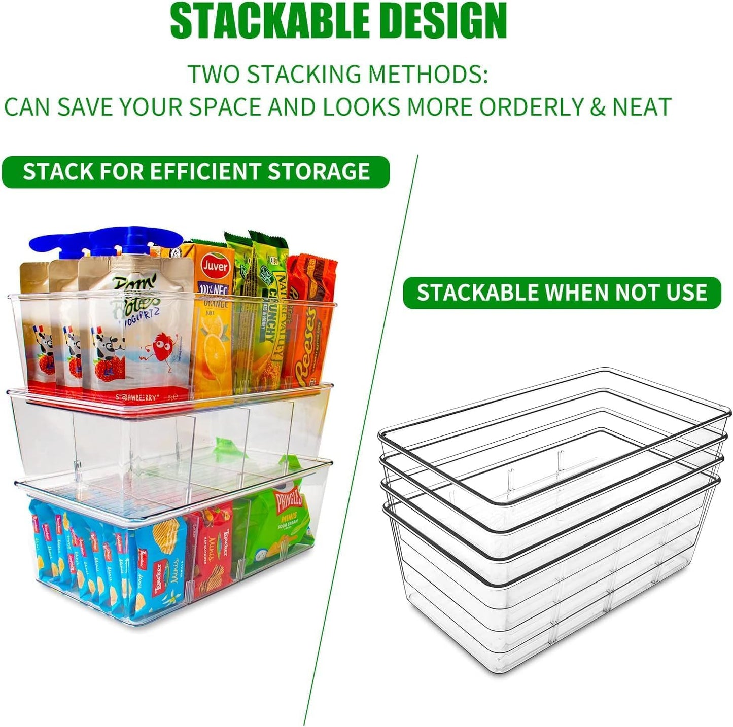 5 Pack Pantry Organizers and Storage,4 compartment Snack Containers for Kitchen,Fridge,Refrigerator Organization and Storage,Clear Plastic Bins for Spice,Tea bag,Seasoning organizer
