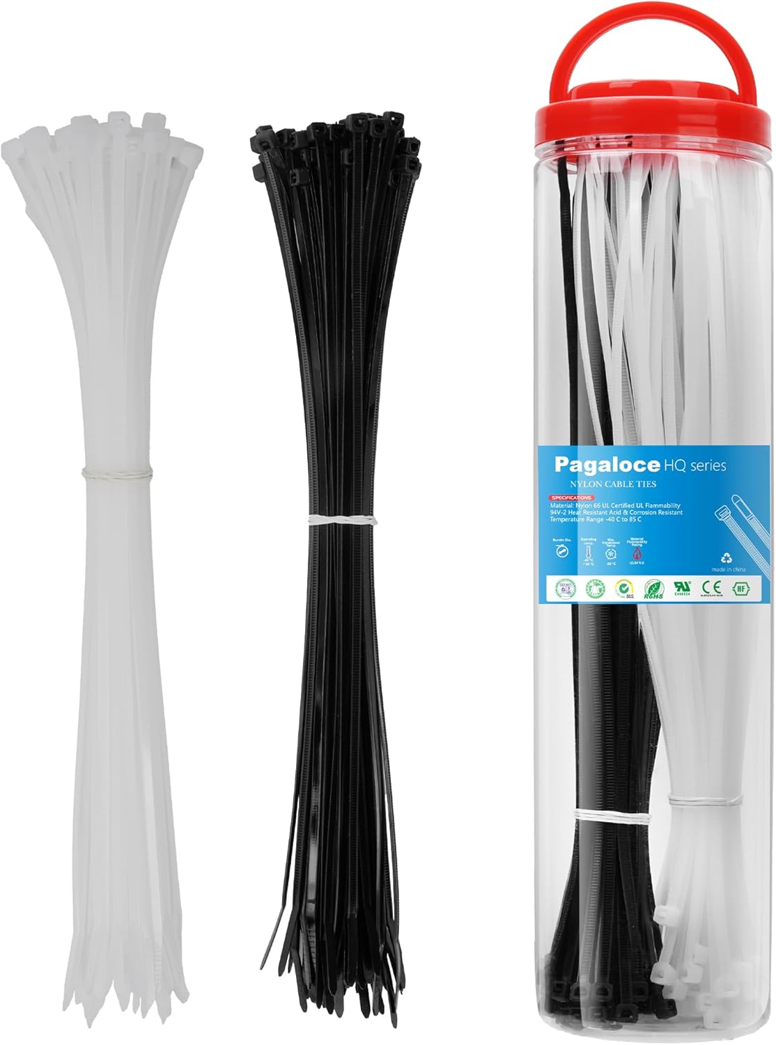 150 Pack Zip Cable Ties (Black and White, Each 75pcs), 11 Inch Self-Locking Nylon Zip Ties, Cable Cord Management, Plastic Wire Ties, Size: 3.4mm*300mm, UV Resistant, UL Listed, for Indoor and Outdoor