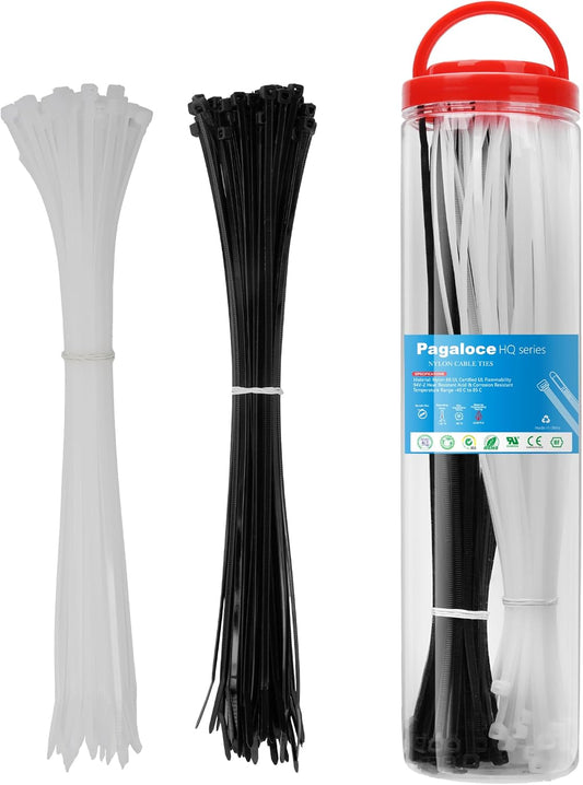 150 Pack Zip Cable Ties (Black and White, Each 75pcs), 11 Inch Self-Locking Nylon Zip Ties, Cable Cord Management, Plastic Wire Ties, Size: 3.4mm*300mm, UV Resistant, UL Listed, for Indoor and Outdoor