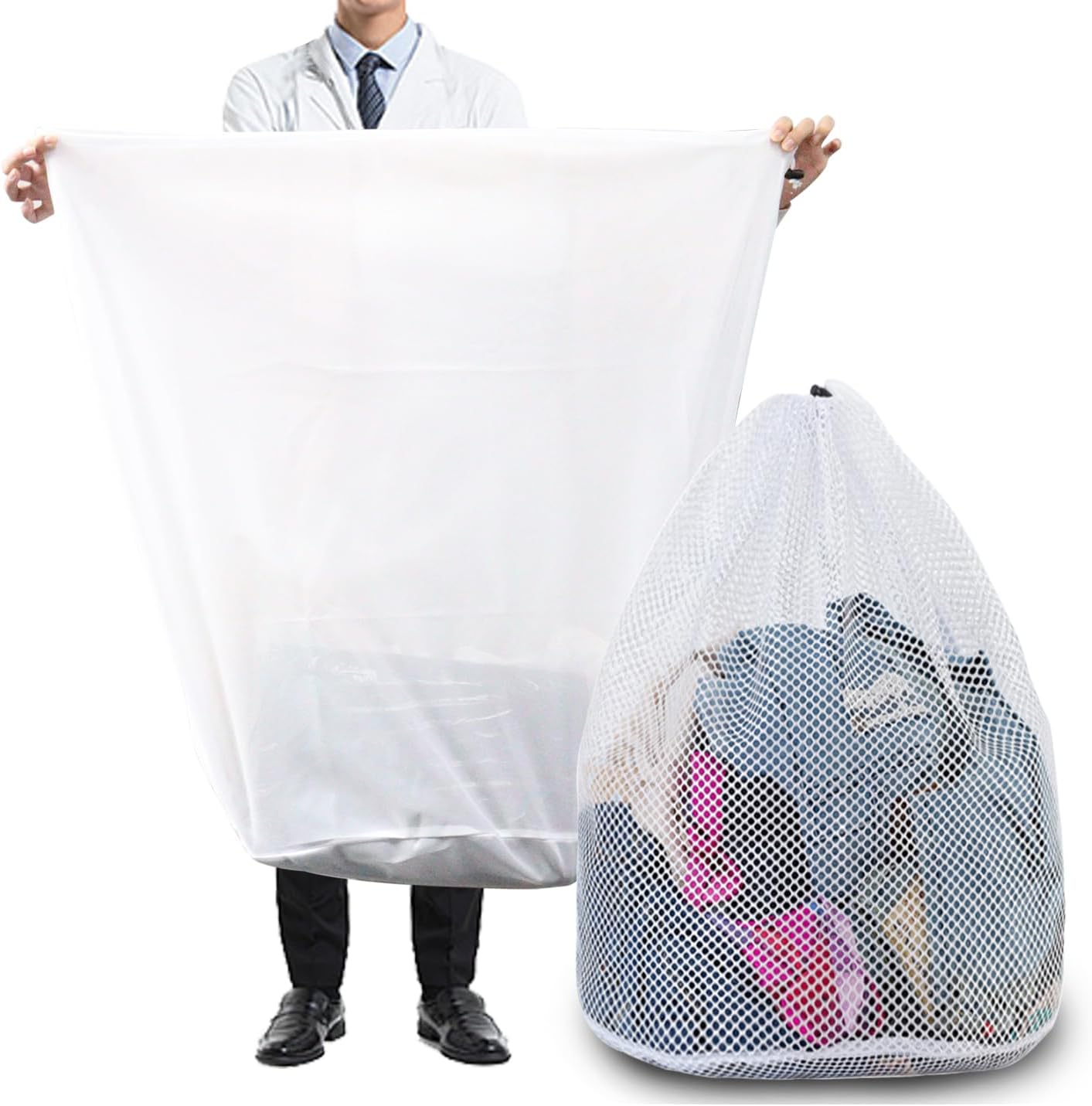 Extra Large Mesh Laundry Bags Washing Bag 2Pack Delicates Bag and Pull net style Laundry Bag Jumbo for Washing Machine Large Mesh Bags for Blankets, Bedding, Coats, Toys (2PCS-XXXL)