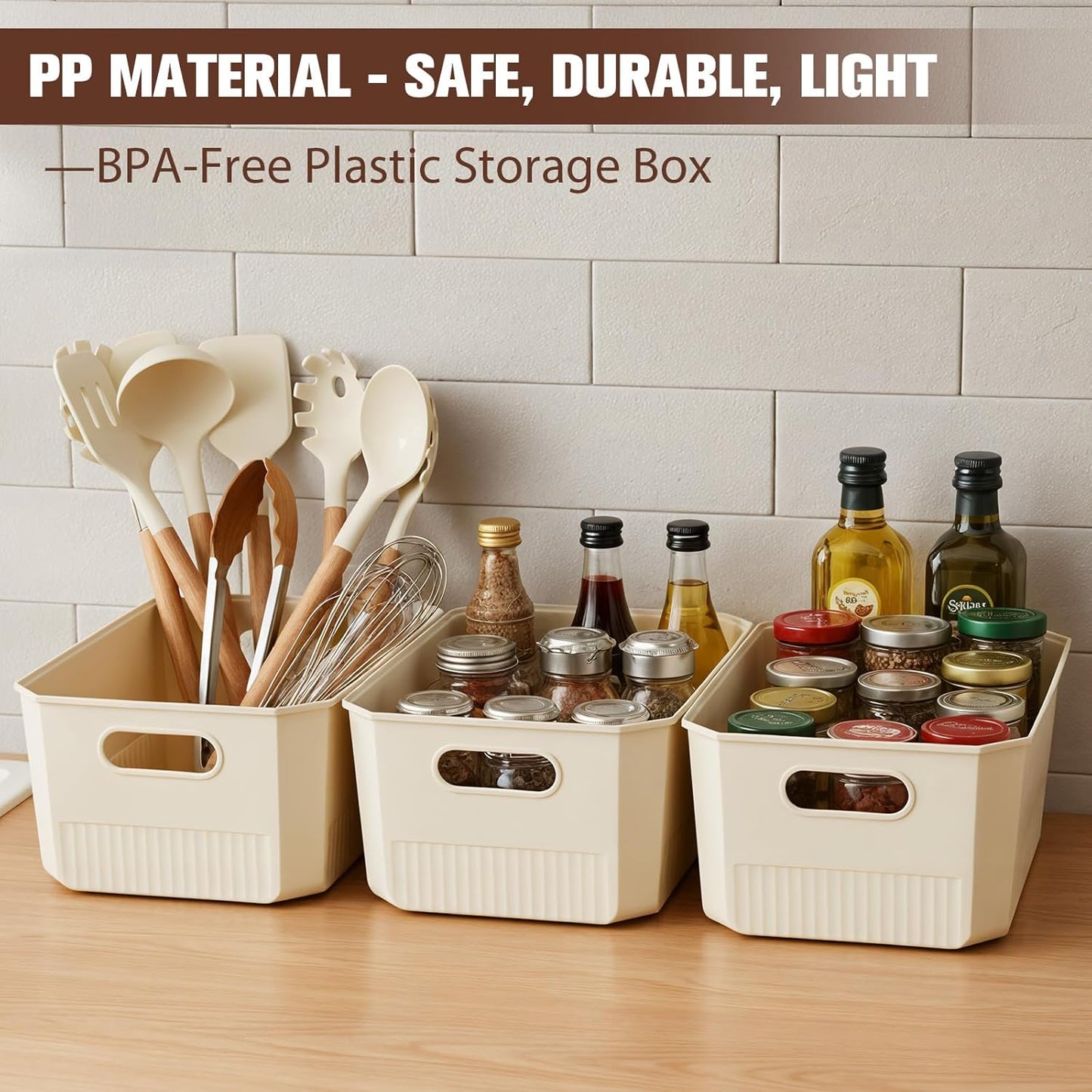 ANMINY 12PCS Plastic Storage Bins Containers with Lids, Large Storage Organization Bins Boxes, Lidded Plastic Storage Baskets for Closet Shelves Drawers Desktop Home Office, Ivory