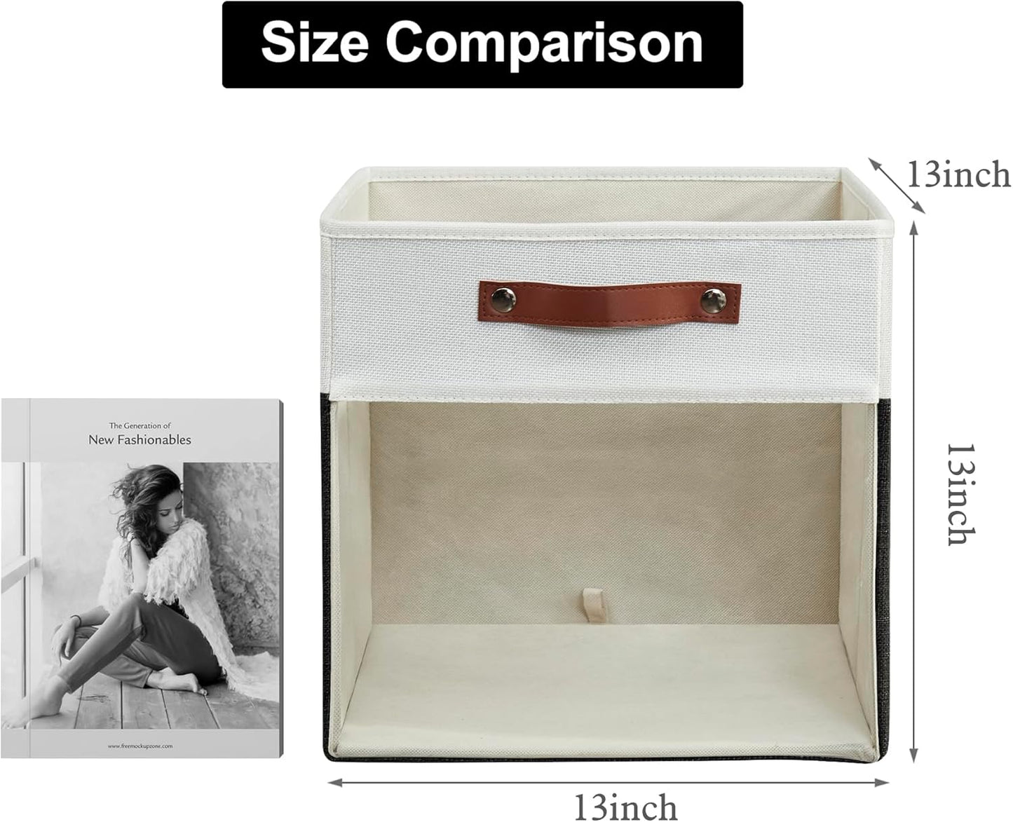 Storage Cubes, 4 Pack Linen Foldable Storage Bins (13 x 13 inch) with Clear Window and Handles, Fabric Organizer for Shelf Closet, Clothes, Books - (Black and White)