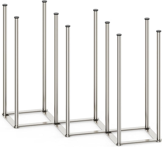 Foldable Baby Bottle Drying Rack-10 Poles Water Bottle Organizer for Cups,Travel Mugs,Silicone Bags- Collapsible Stainless Steel Bottle Rack Dryer (Silver)