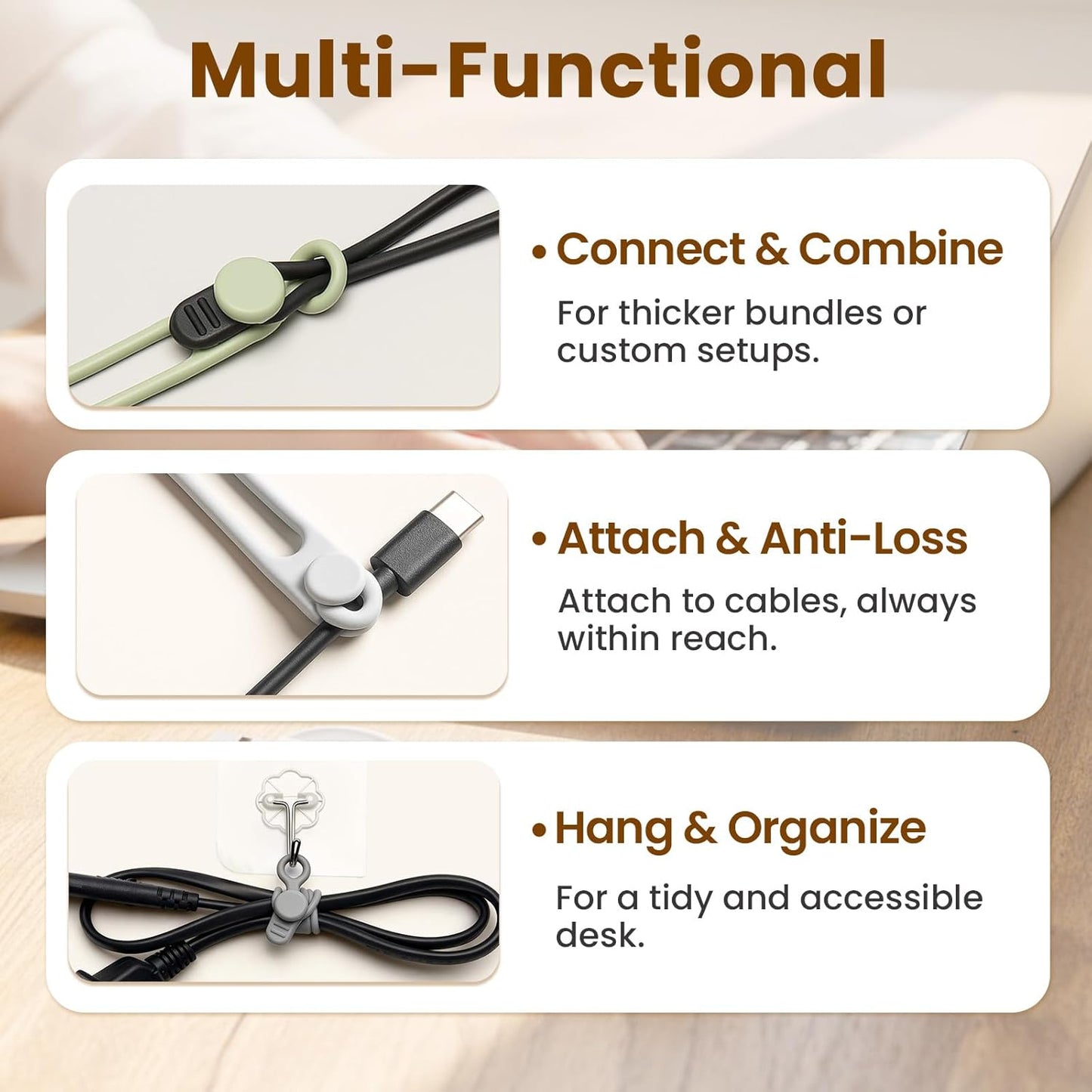 30 Pcs Silicone Data Cable Organizer, Reusable Cable Ties Wire Organizers for Office, Multipurpose Elastic Cord Wraps Cable Management for Charging Cord,Appliances,Home,Office,Kitchen,School,Travel