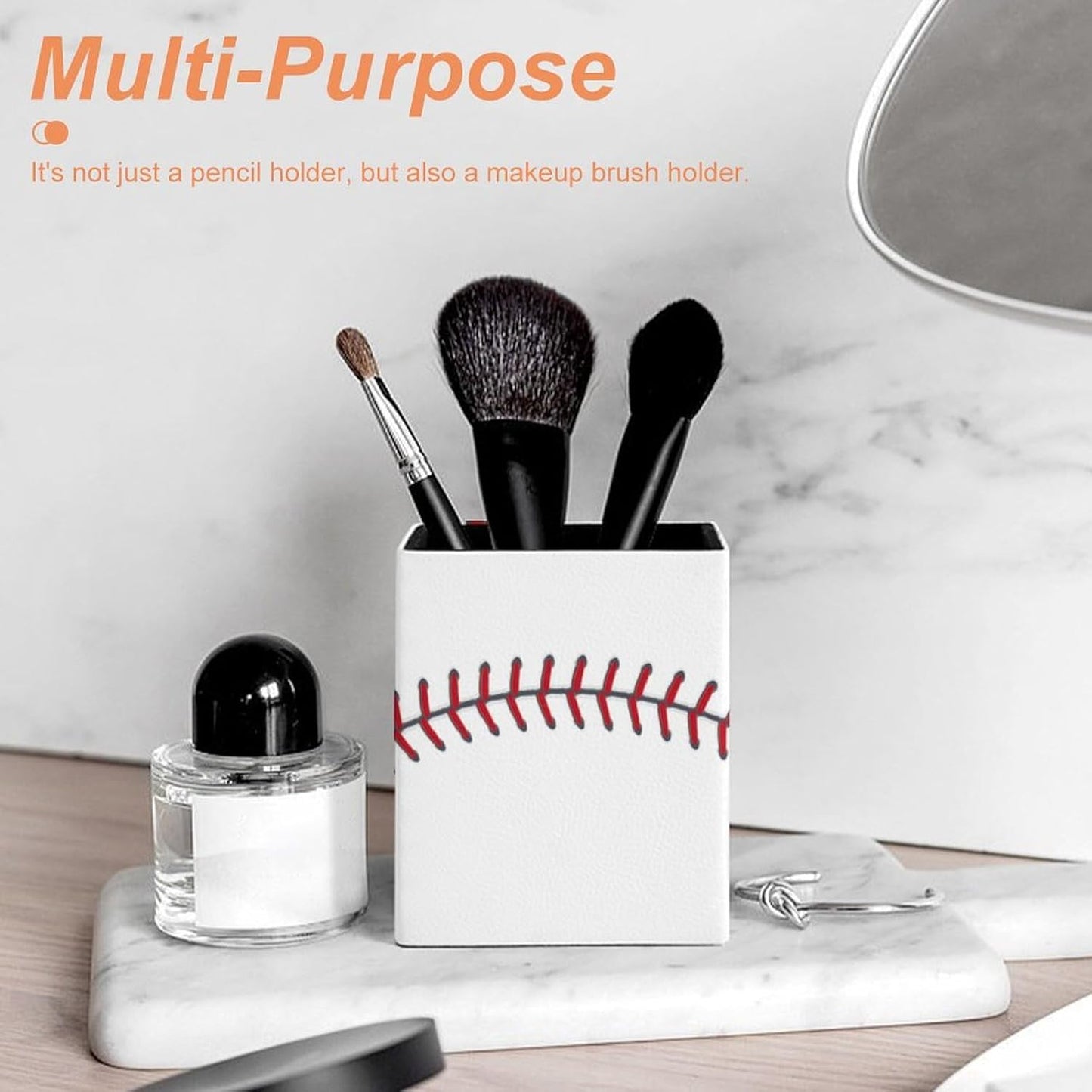 Square Pen Holder & Pencil Organizer for Desk - Office Storage Organizer, Markers/Makeup Brushes/Scissors Holder, Compact Desk Decor Accessories for Home Classroom School(Baseball Design)
