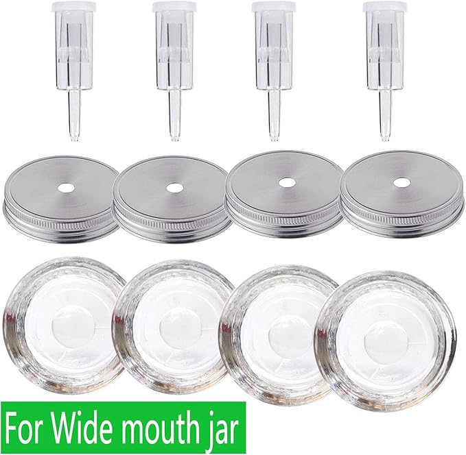 4 Set Fermentation Kit for Wide Mouth Jars,4Pack Glass Weight+ 4 Stainless Steel Fermenting Lids with 4 Airlocks(Jars Not Included)