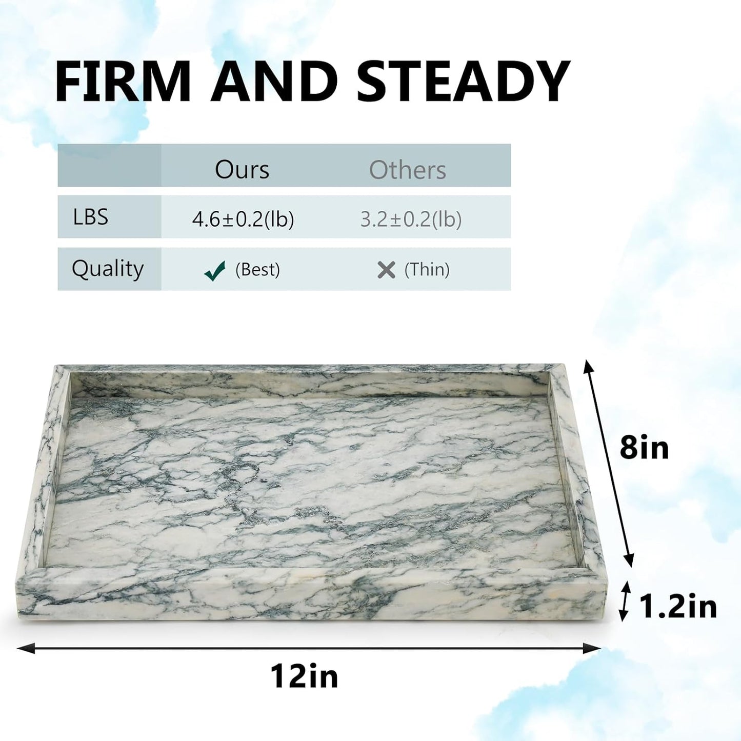 Real Natural Marble Tray for Bathroom, Vanity, Kitchen and Desktop, Rectangle Genuine Marble Stone Tray for Jewelry, Cosmetics, Candles, Lotion, Perfume and Home Decor Cyan Green
