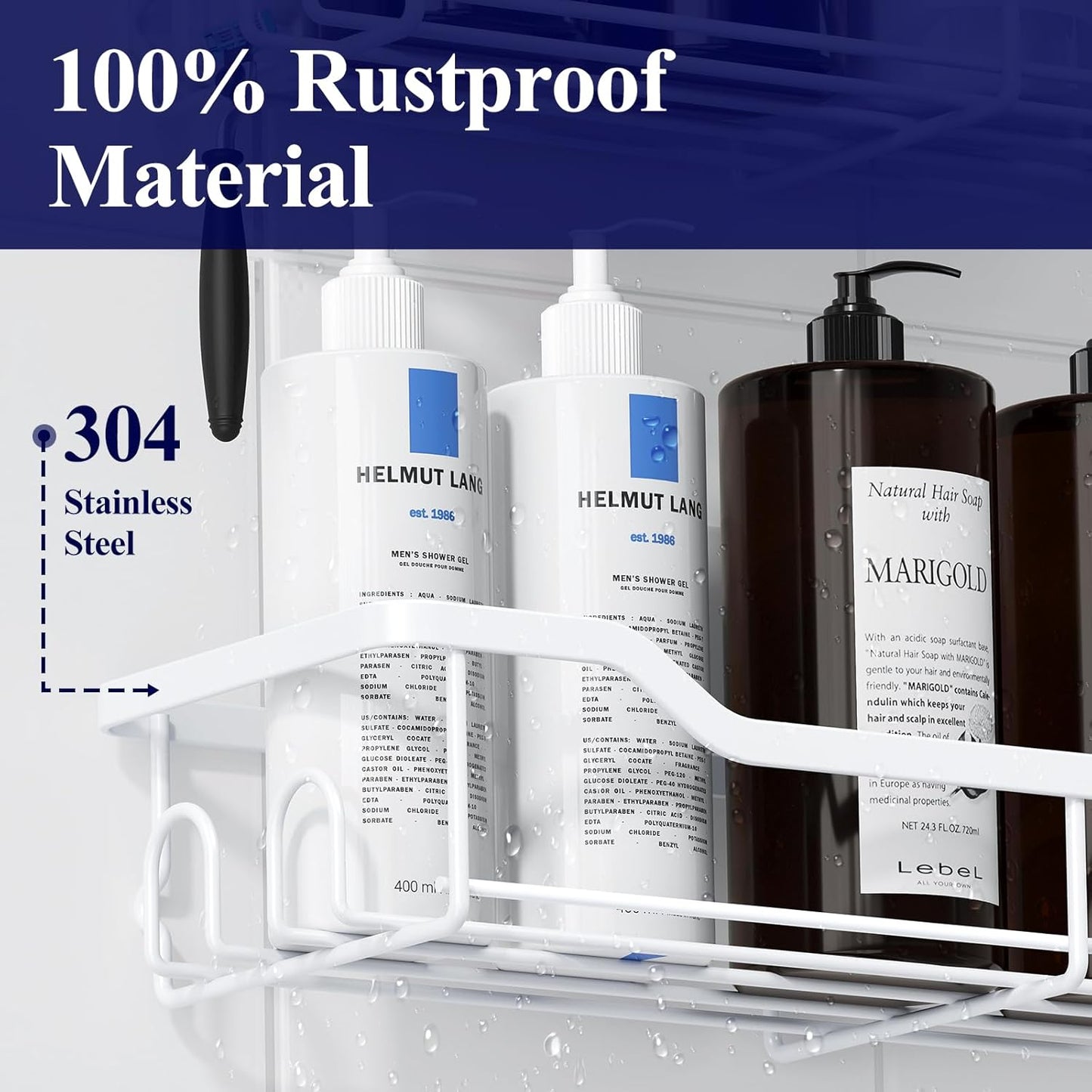 Kitsure Shower Caddy Large - Adhesive Shower Organizer, Stainless Steel Shelf for Inside Shower, No Drill Bathroom Organizers and Storage, Home Decor Accessories, 2 Pack, White