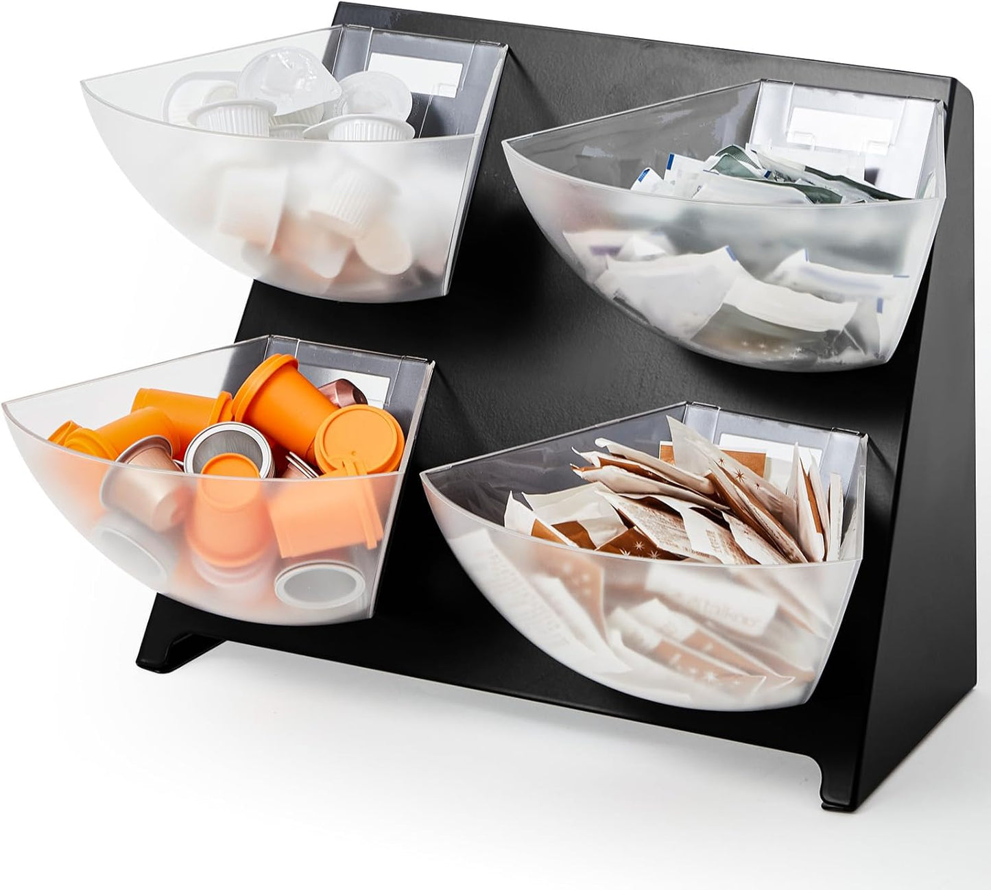 15.5 x 10 x 10.5 Inch Coffee Accessory Caddy with 4 Removable Compartments Steel Condiment Organizer Condiment Packet Sugar Holder for Bar Countertop Break Room Home Kitchen(Black)