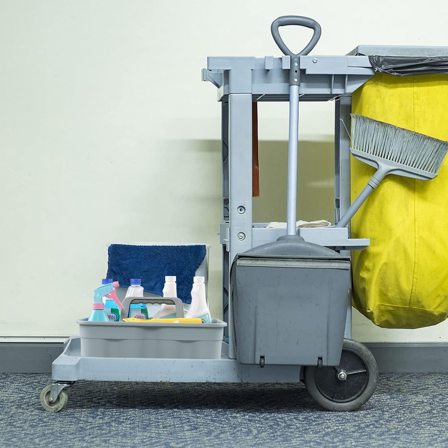 6-Pack Plastic Caddy for Cleaning Products, Caddy with Handle, Gray