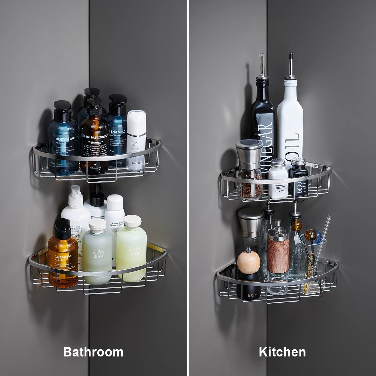 Corner Shower Caddy Organizer, SUS304 Stainless Steel Heavy Duty Rust-Proof Shelf Shampoo Holder, Wall Mounted Storage Rack for Bathroom Kitchen, 2 Packs Polished Chrome