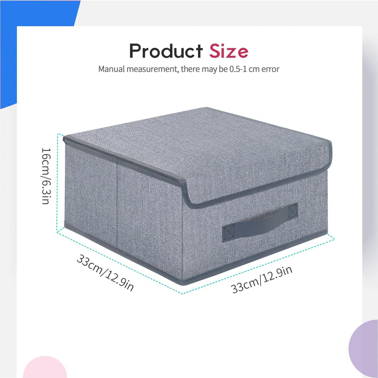 Onlyeasy Foldable Storage Bins Cubes Boxes with Lid - Storage Box Cube Cubby Basket Closet Organizer Pack of 2 with Leather Handles for Closet Bedroom, 13" x 13", Linen-like Grey, MXDLB2P