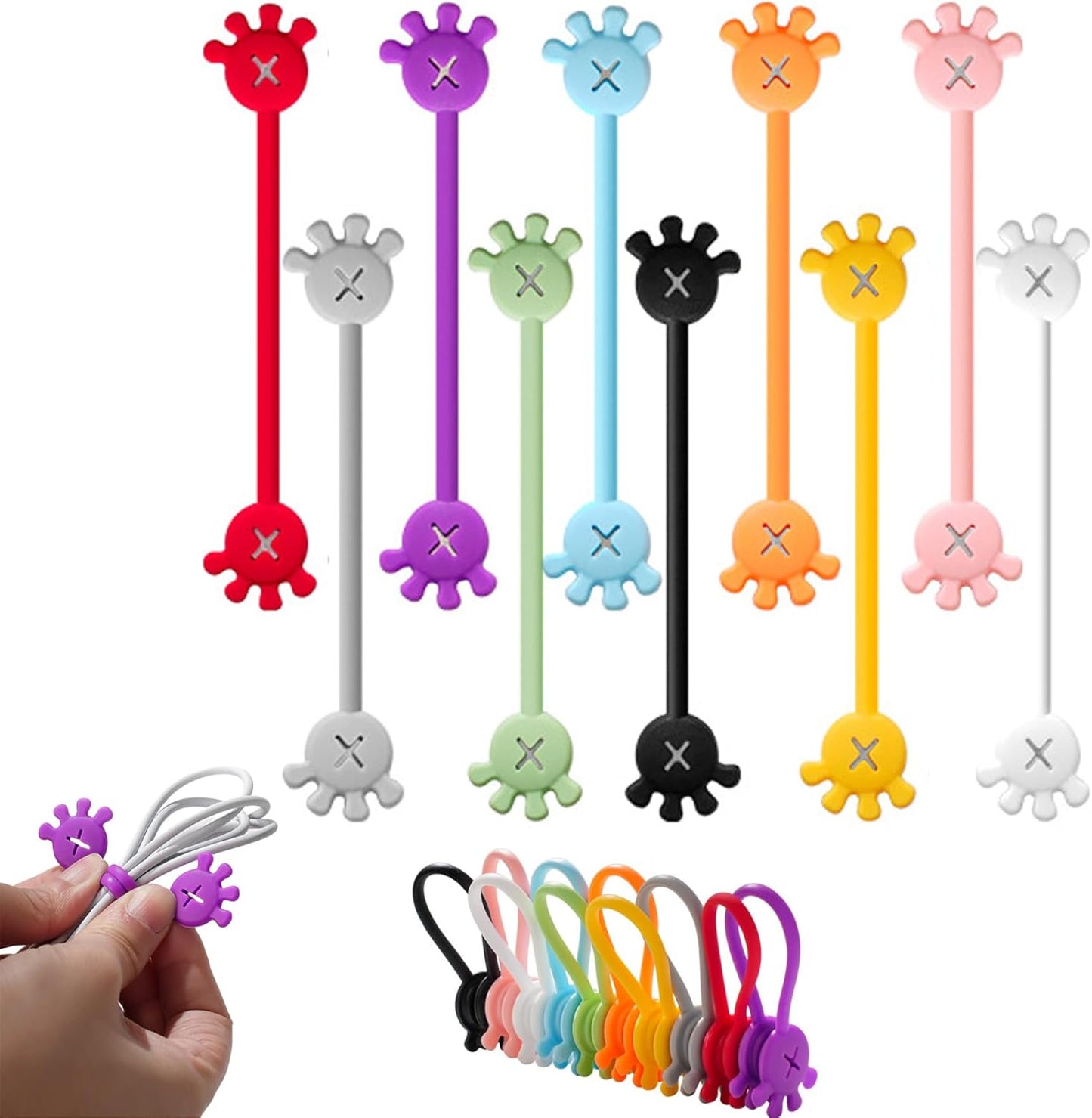 Magnetic Cable Ties, 10PCS Soft Silicone Magnetic Cable Clips, Reusable Cord Organizer, Portable Cord Keepers for Office, School, Home