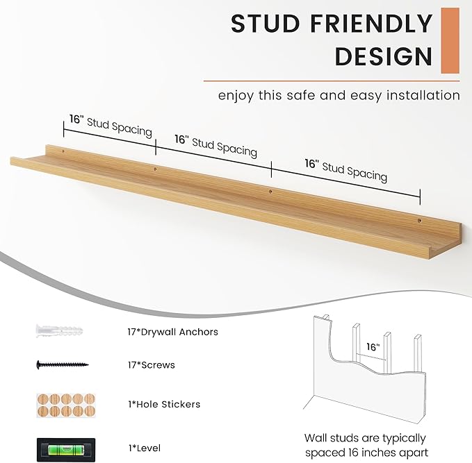 Floating Picture Ledge Shelves Set of 4, 56 Inch Long Large Nursery Book Shelf for Toys Storage Kids Bookshelf Wall Mounted Living Room Bedroom Decor Frames