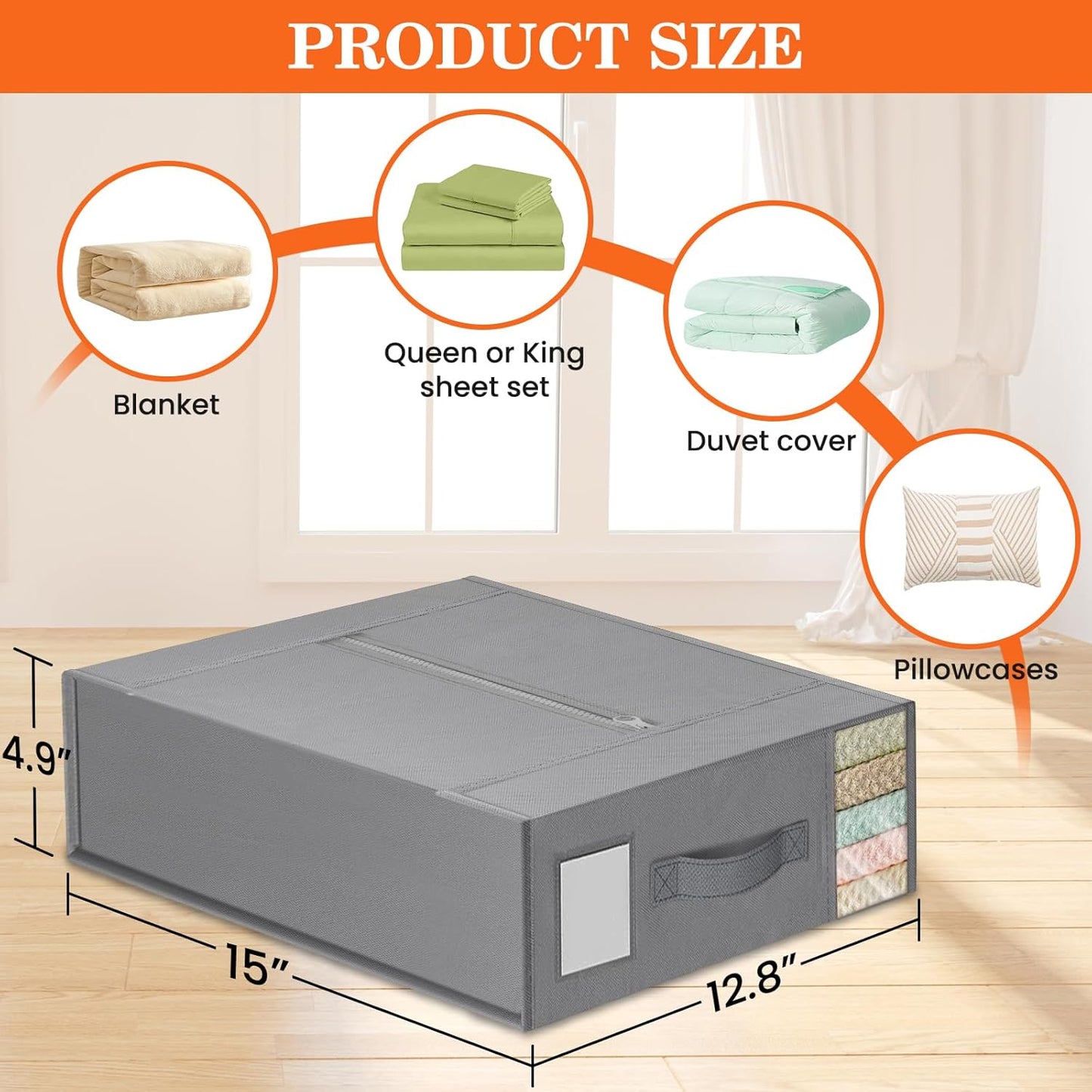 WOWBOX Sheet Organizers and Storage,Closet Bed Sheet Organizer Under Bed Storage and Organization with Label Cards & Clear Window for Bedding Sheets,Duvet Covers,Blankets (8 Pack，Gray)