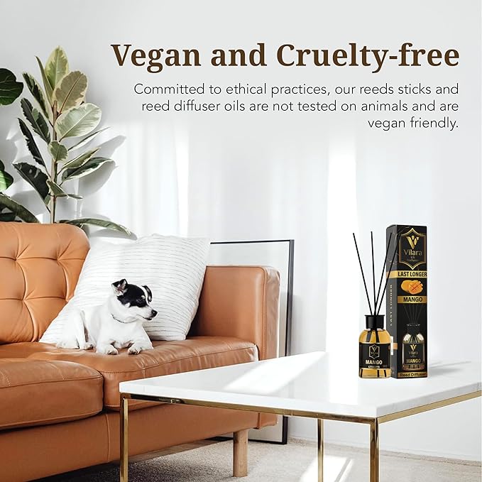 Mango Reed Diffuser Sticks and Bottle - Tropical-Scented Reed Diffusers for Home, Bathroom, Bedroom, Office - Luxury Home Fragrance Products & Decor - Long-Lasting Scent - 3.72 fl oz