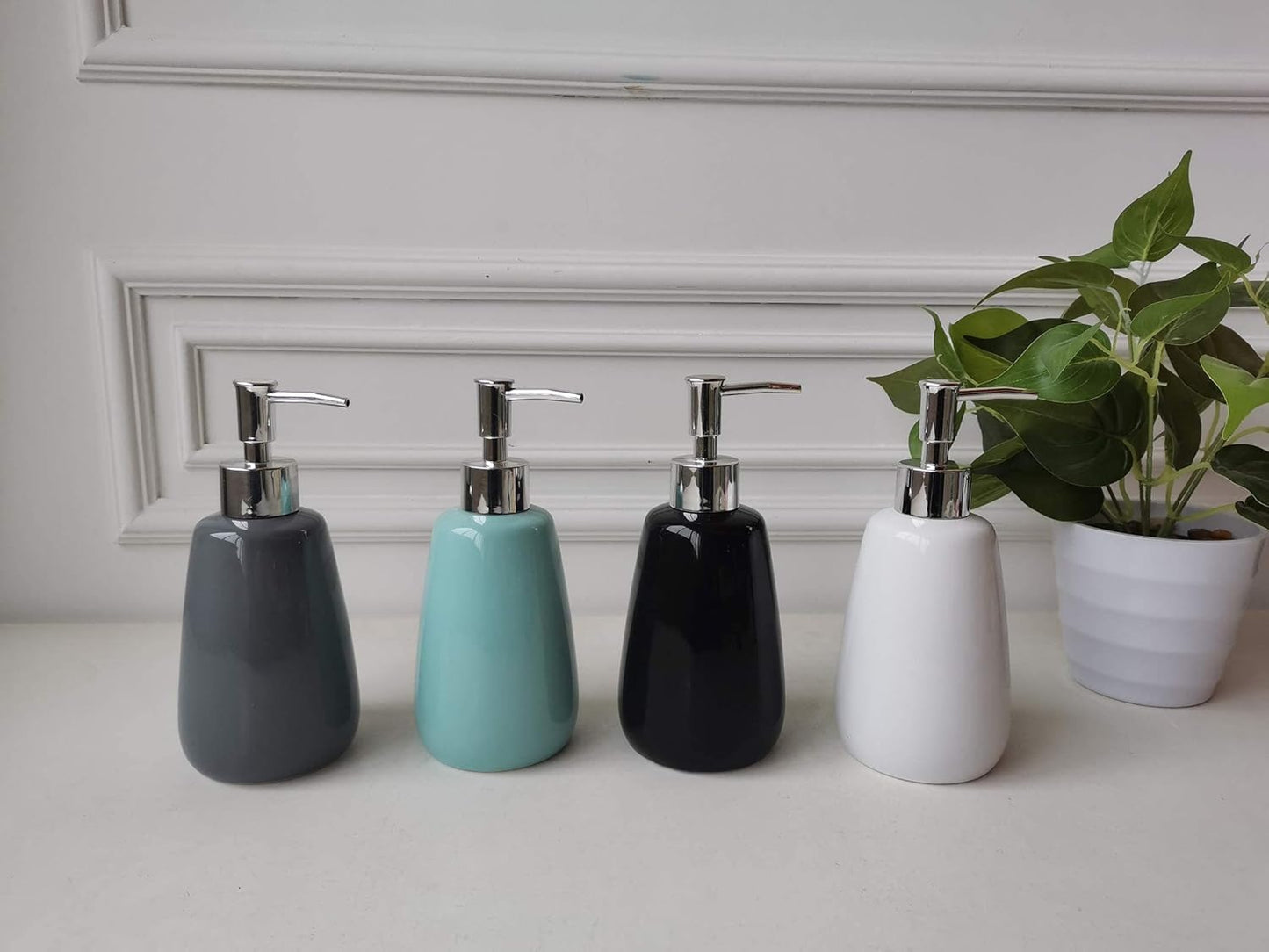 Cyan Hand Soap Dispenser Ceramics Bottles with Elegant Pump Top Bathroom Empty Shampoo Bottles 10oz/300ml