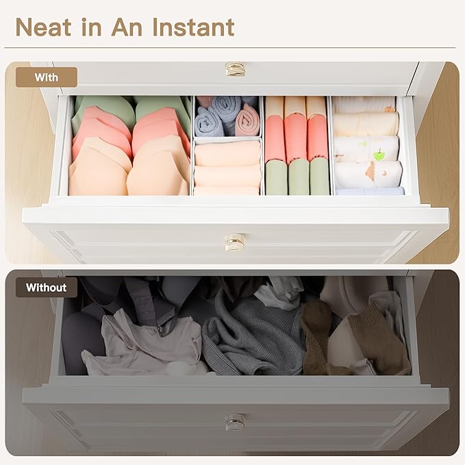 Criusia Drawer Organizer Clothes, 24 Pack Dresser Organizer for Baby Clothes, Underwear, Sock- Foldable Closet Organization and Storage Dividers Bins for Nursery, Bedroom and Dorm (White)