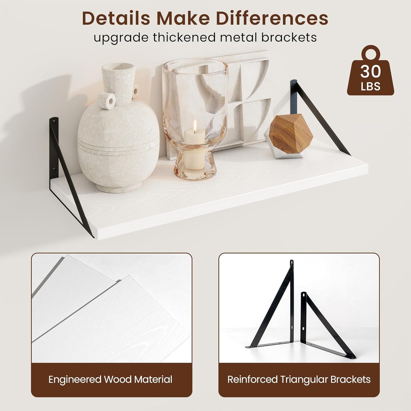 Axeman White Floating Shelves for Wall - 24 Inch Wide x 10 Inch Deep Floating Shelves Set of 2 -White Wide Wall Shelves for Living Room Bathroom Bedroom