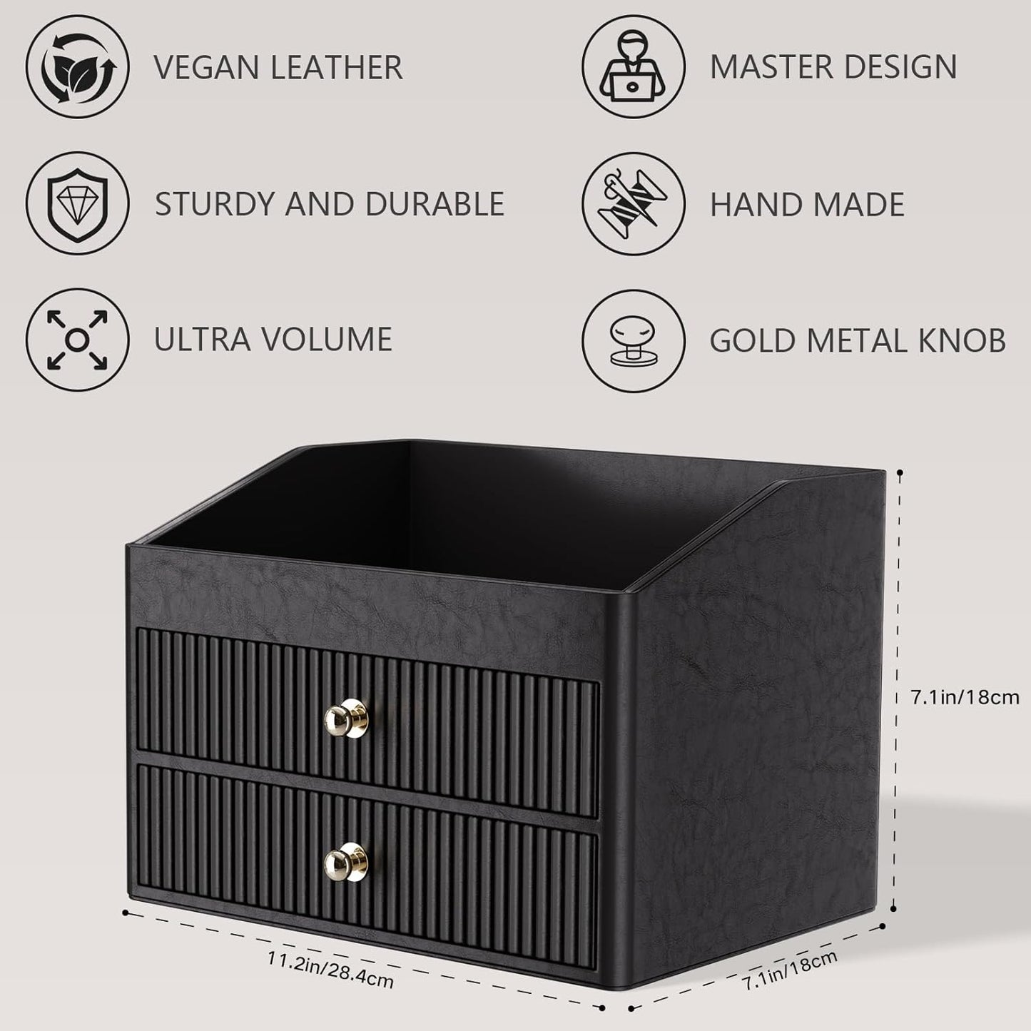 Make up Organizers for Vanity,Leather Makeup organizer for Vanity,Large Capacity Black Vanity Storage for Nail Polish,Bedroom,Bathroom,Gifts for Mom,Unique Gifts for Women