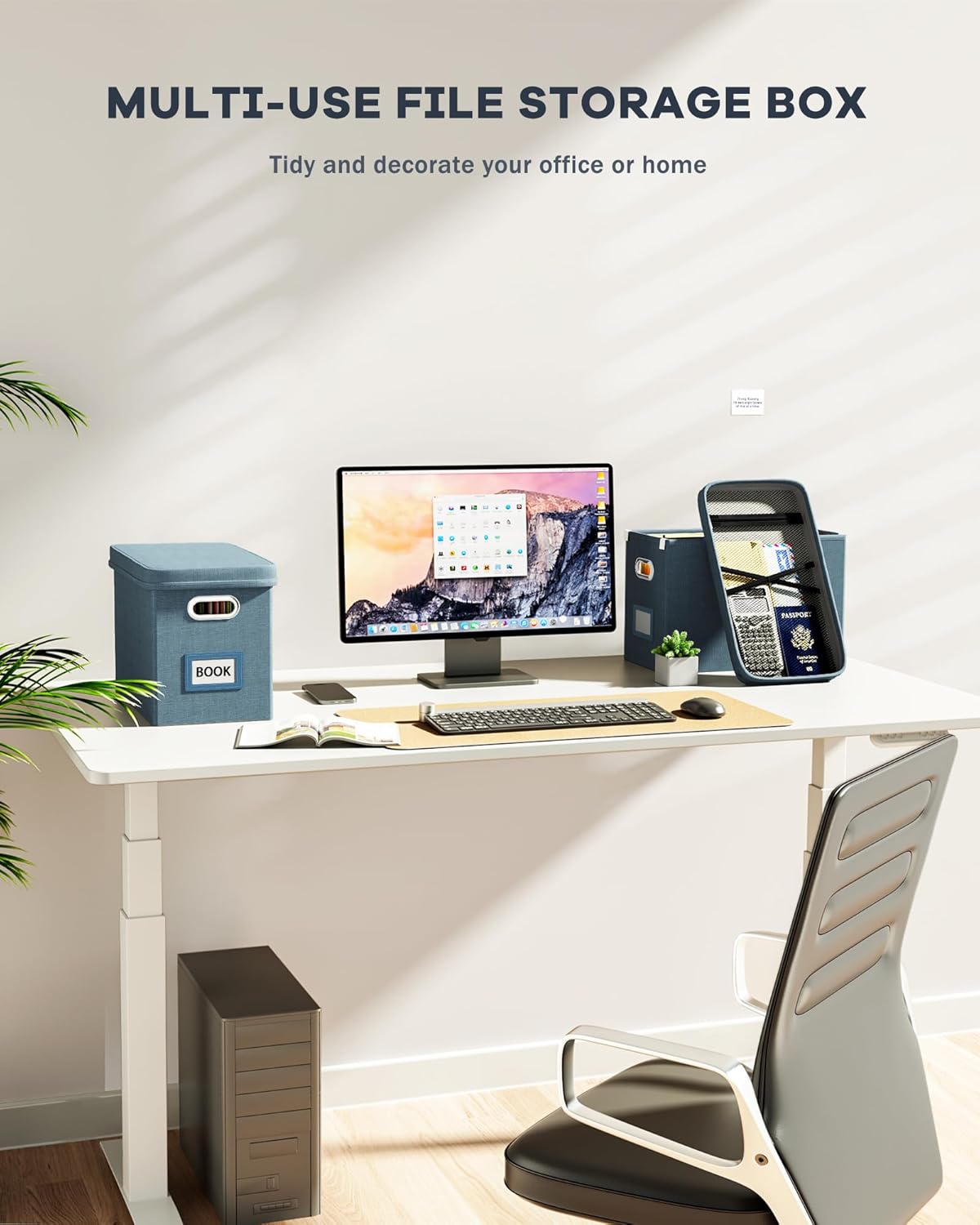 Oterri File Organizer with Lid, Hanging Filing Box with Mesh Pocket, Document Organizer for Letter Files, Portable Storage Box with Smooth Sliding Rail for Office&Home (2 PCS, Dark-blue)