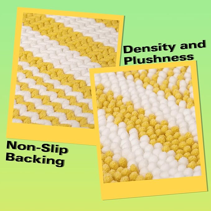 Tindbea Bathroom Rugs Set 2 Piece, Extra Soft and Absorbent Fluffy Striped Chenille Bath Mat Rug Set, Non Slip Bathroom Floor Mat, Machine Washable (20" x 32" Plus 16" x 24", Yellow)