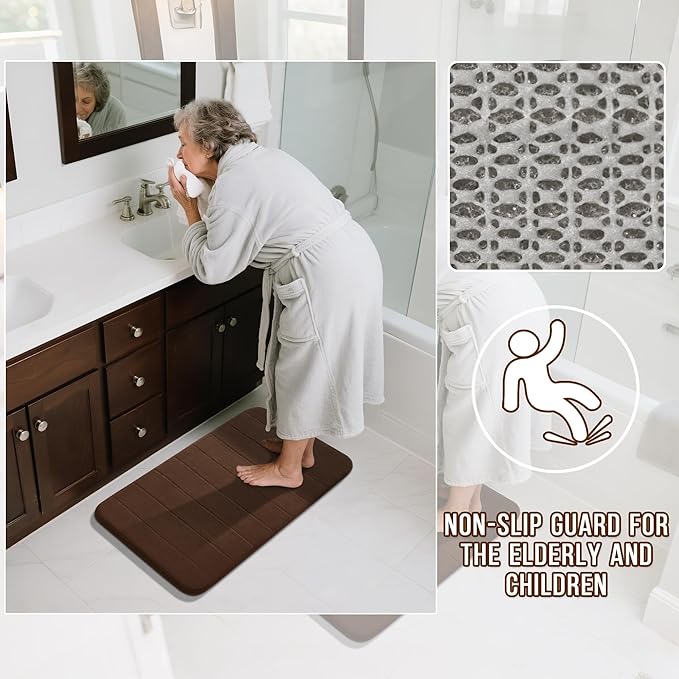 Yimobra Large Bath Mat 36"x24", Super Soft Quick Dry Memory Foam Bathroom Rug, Water Absorbent, Non Slip Backing Machine Washable for Tub Shower, Thick Comfort Support, Brown