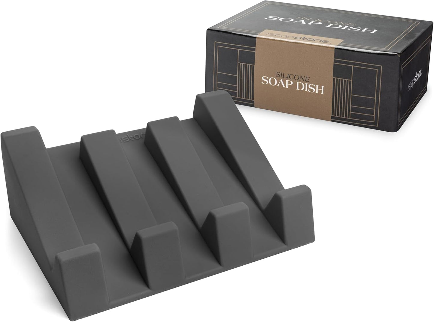 Silicone Soap Dish (USA Patented) Self Draining Bar Soap Holder for Shower Bathroom Sink, Drying Soap Dish Tray Kitchen Sponge Holder Easy Cleaning Soap Saver Mat (Dark Grey, 1)